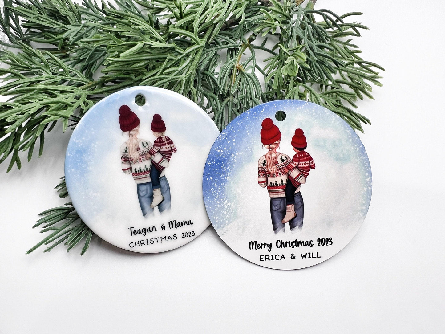 Personalized Mom and Child Christmas Ornament – Gift for Single or New Mom from Daughter or Son