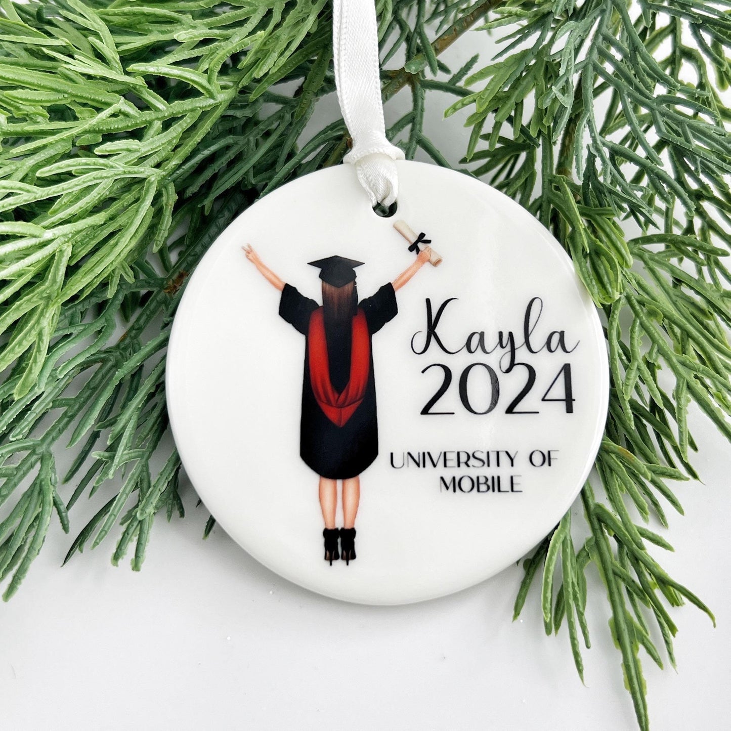 Custom Graduation Ornament – Personalized Cap, Gown, Tassel & Hairstyle for High School, College, or Masters