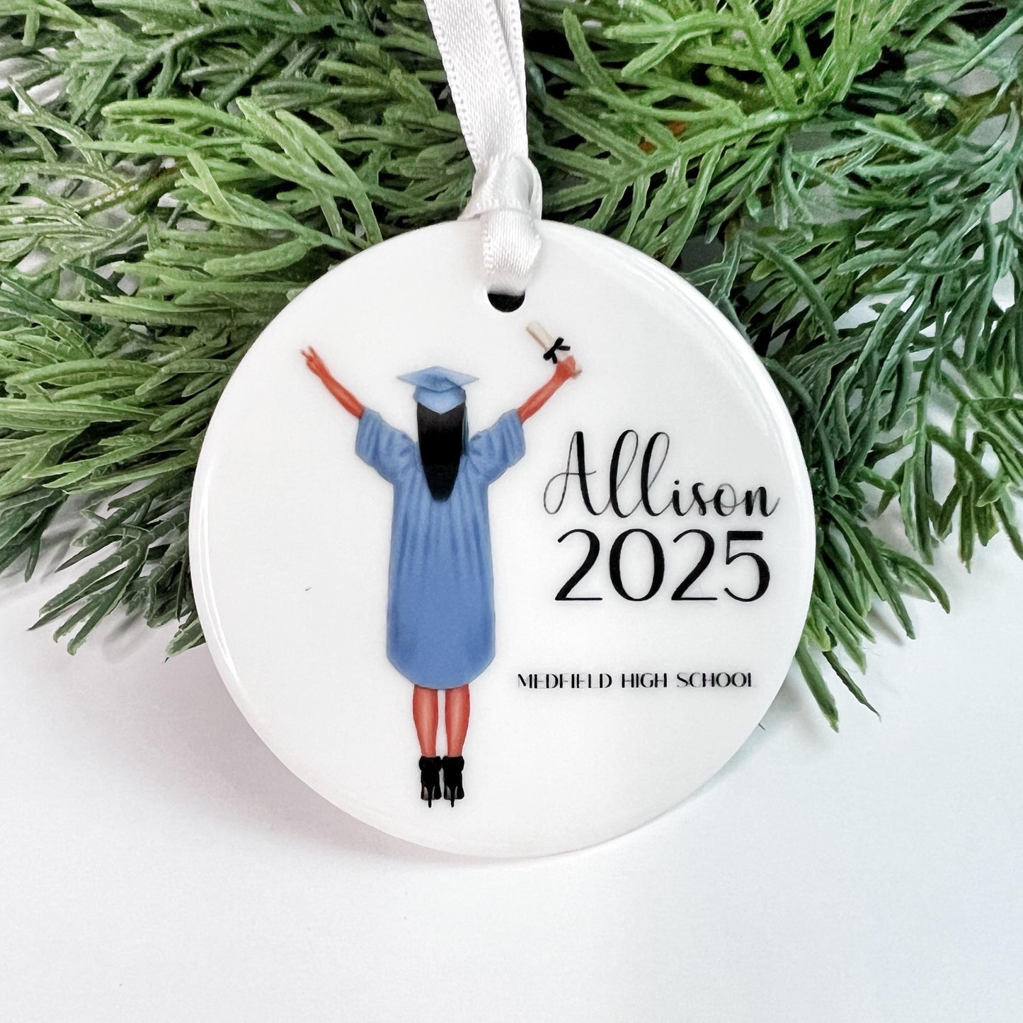 Custom Graduation Ornament – Personalized Cap, Gown, Tassel & Hairstyle for High School, College, or Masters