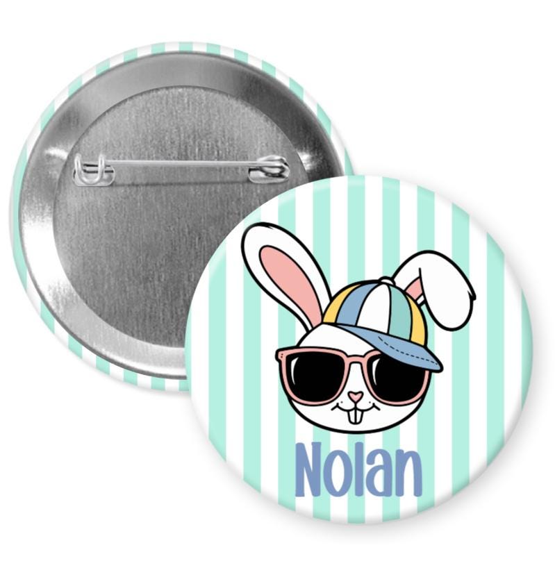 Personalized Easter Bunny Buttons for Kids – Bubblegum Bow or Cool Cap Designs