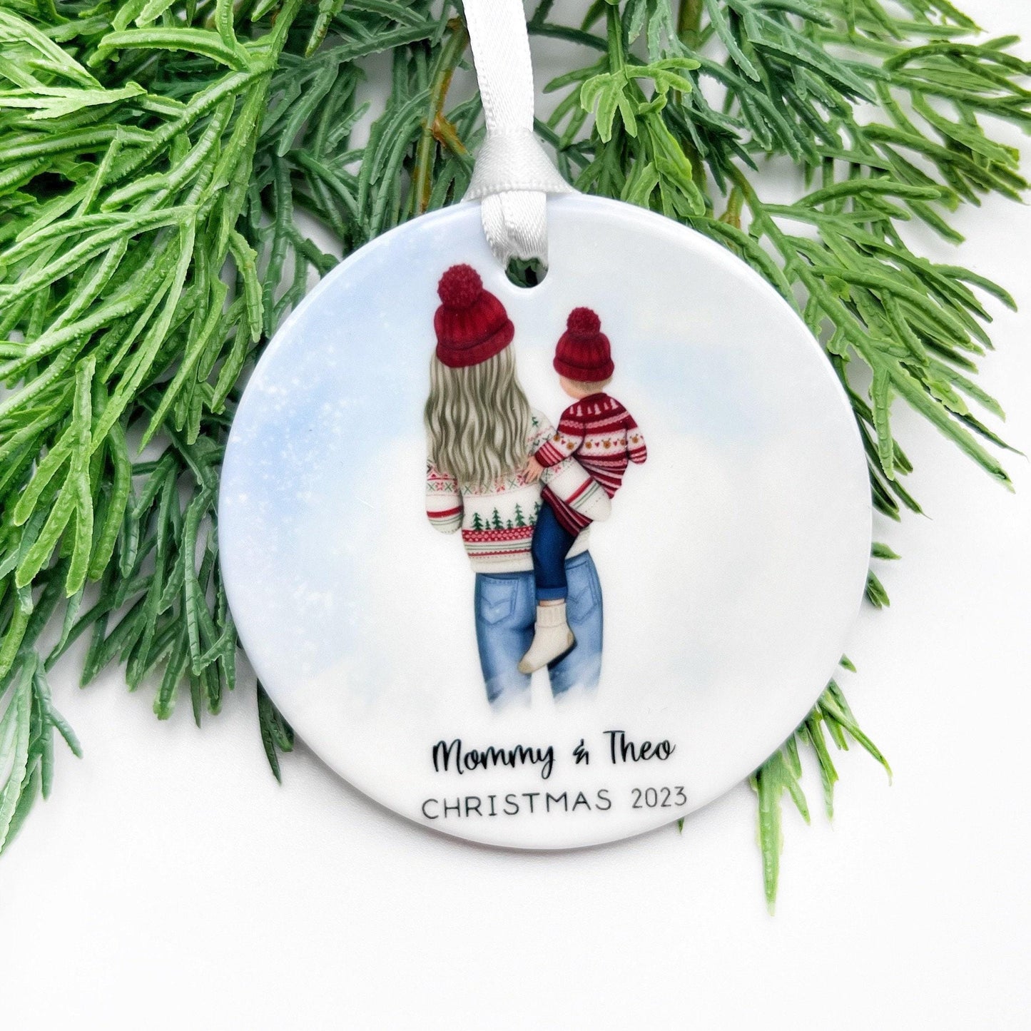 Personalized Mom and Child Christmas Ornament – Gift for Single or New Mom from Daughter or Son