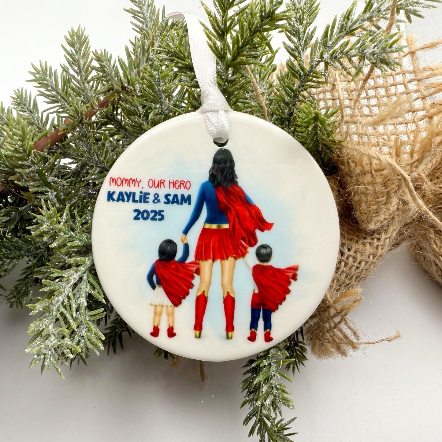 Personalized Super Hero Dad Ornament – Gift for Single Dad of Boys or Girls