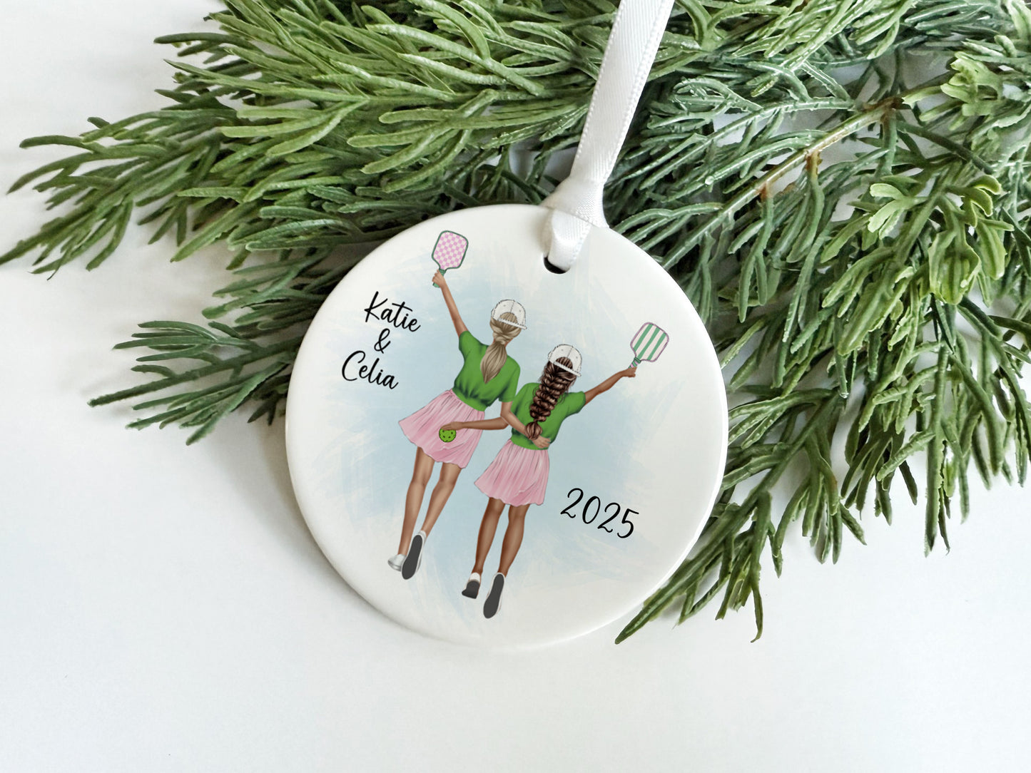 Pickleball Besties Ornament – Custom Hair & Outfits | Personalized Keepsake Gift