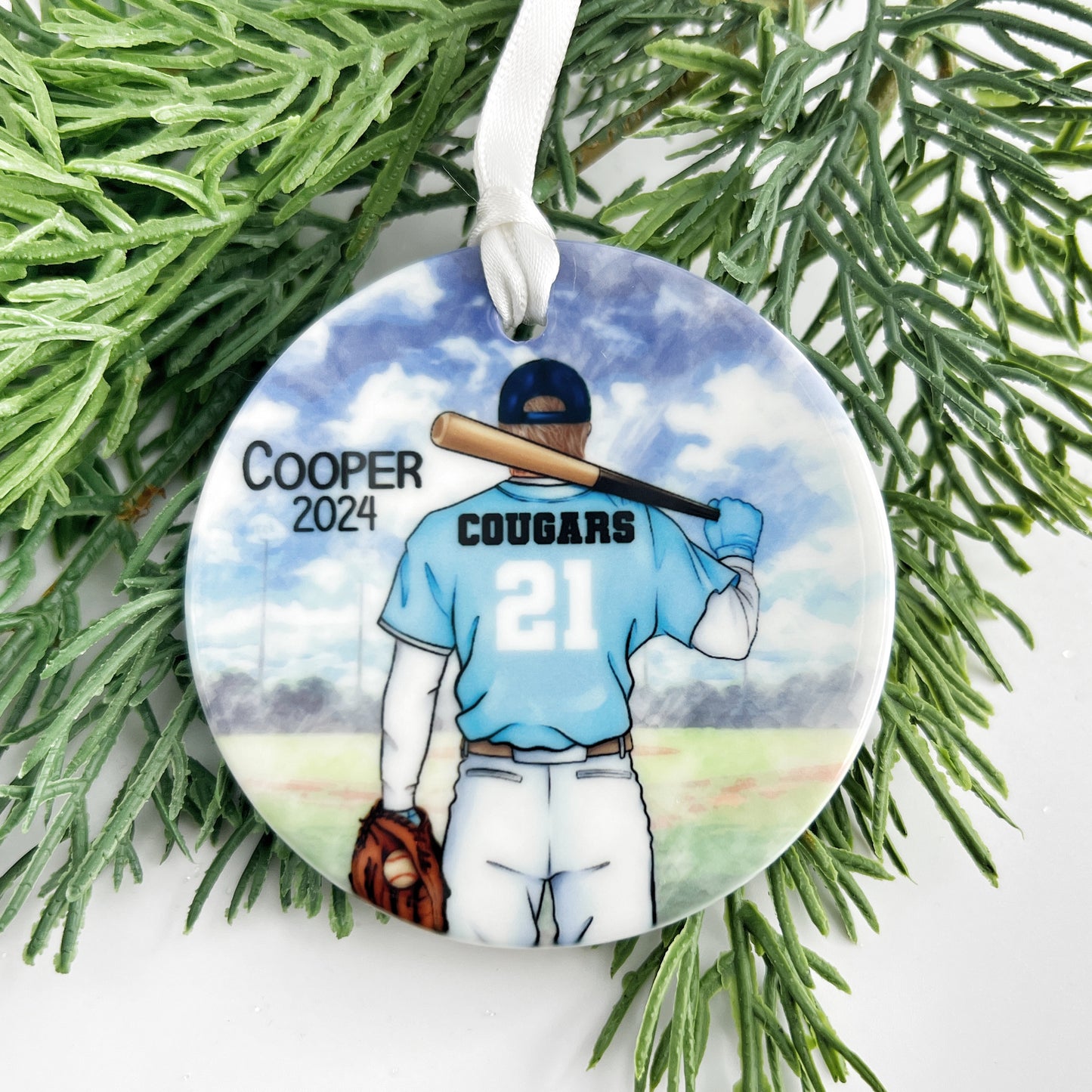 Personalized Teen Boy Baseball Ornament – High School Varsity Gift with Team Colors