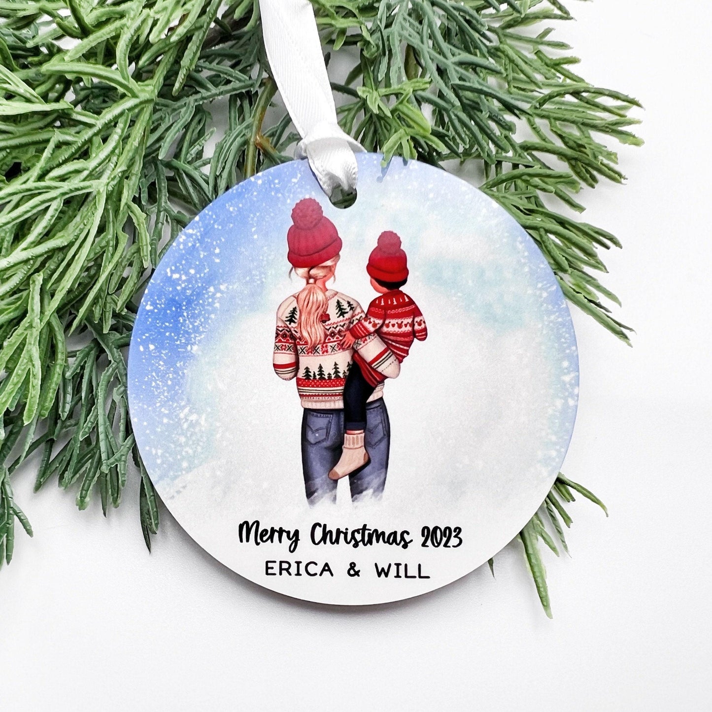Personalized Mom and Child Christmas Ornament – Gift for Single or New Mom from Daughter or Son