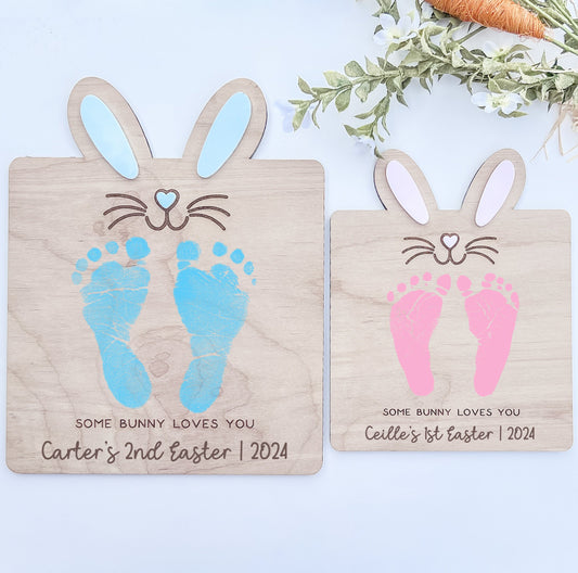 Bunny Footprint, My First Easter Sign, DIY Baby Feet Craft, Somebunny Love You, Foot Print Sign, Gift for Grandma, Easter Craft for Kids