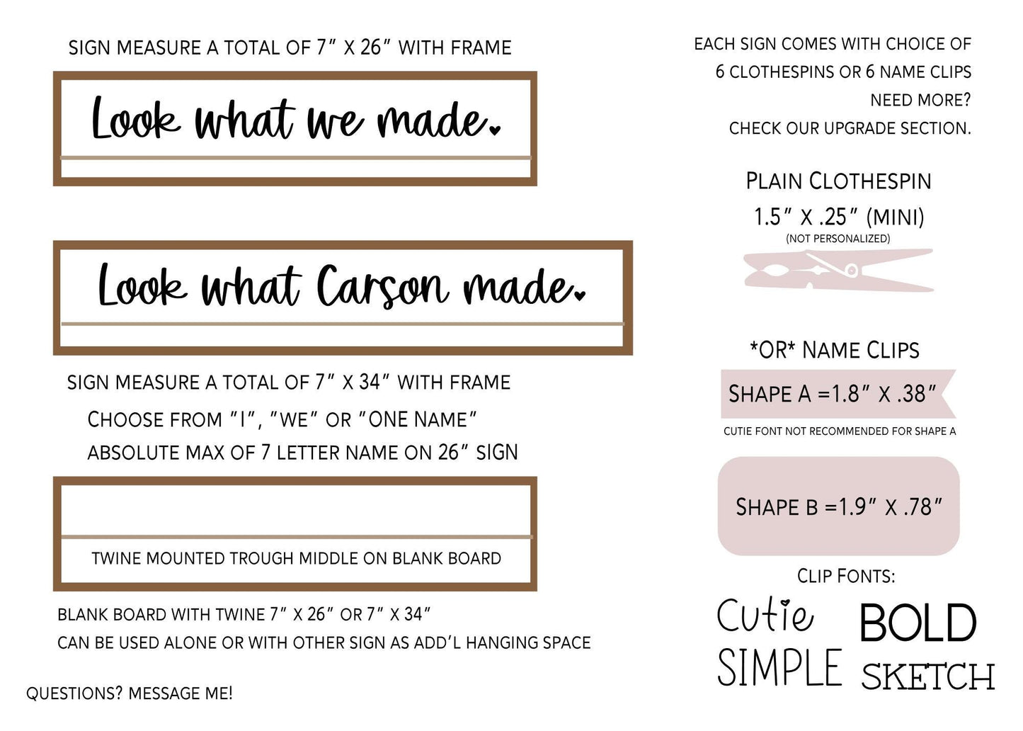 Look What We Made Sign with Personalized Clips for Children's Artwork, 3D Laser Cut Design