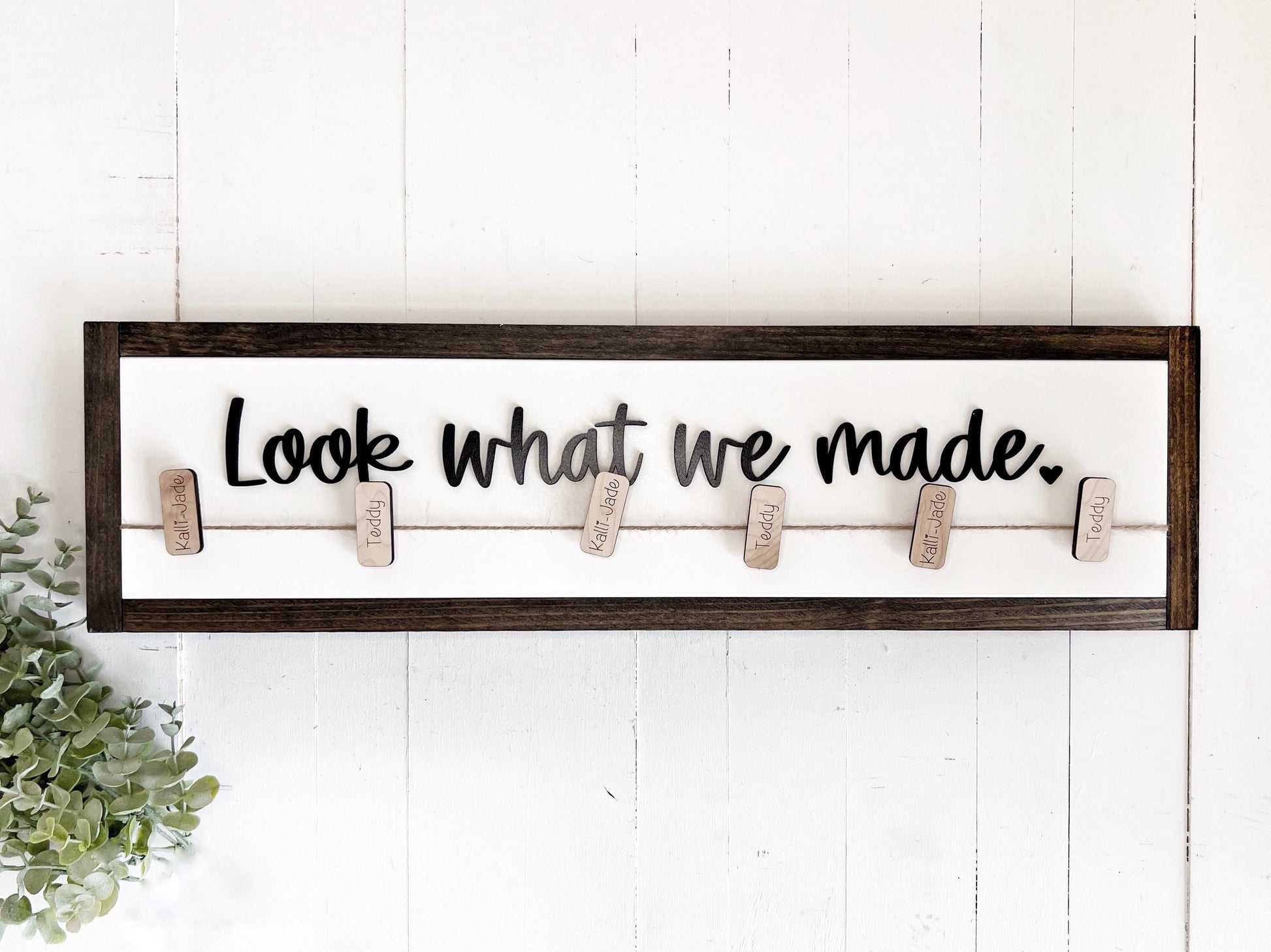 Look What We Made Sign with Personalized Clips for Children's Artwork, 3D Laser Cut Design