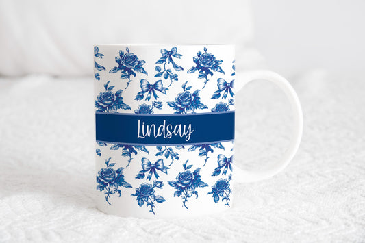 Blue Toile Personalized Name Mug | Vintage Inspired Gift for Her