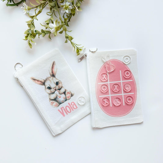 Easter Tic Tac Toe Bag Personalized with Name, Easter Basket Stuffer Game for Girls and Boys