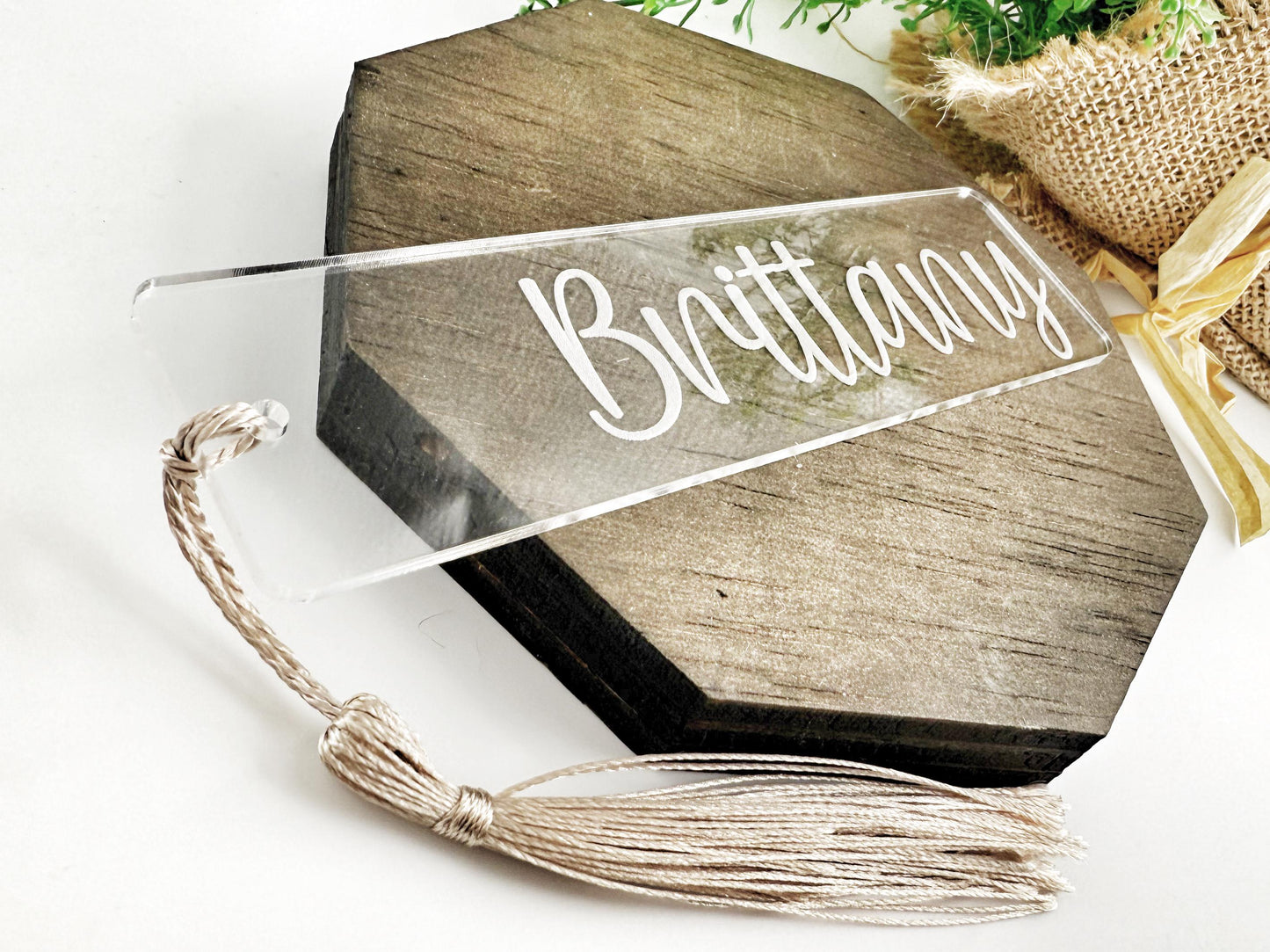 Bookmark with Name for Women, Personalized Engraved Clear Acrylic Bookmark with Colored Tassel