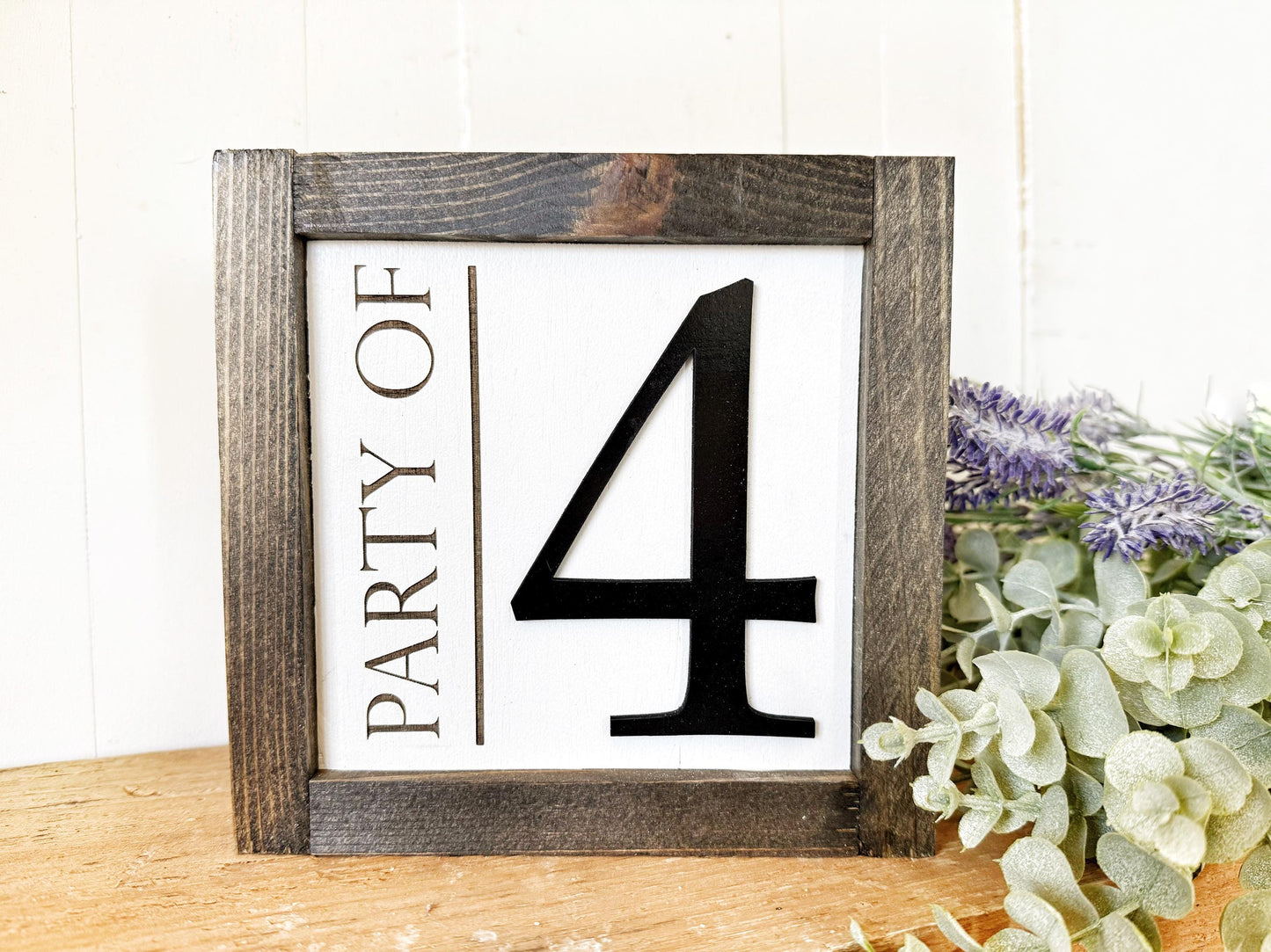 Party of 4, 3, 5, 6 Family Wood Sign - Personalized Farmhouse Decor and Housewarming Gift with 3D and Engraved Lettering
