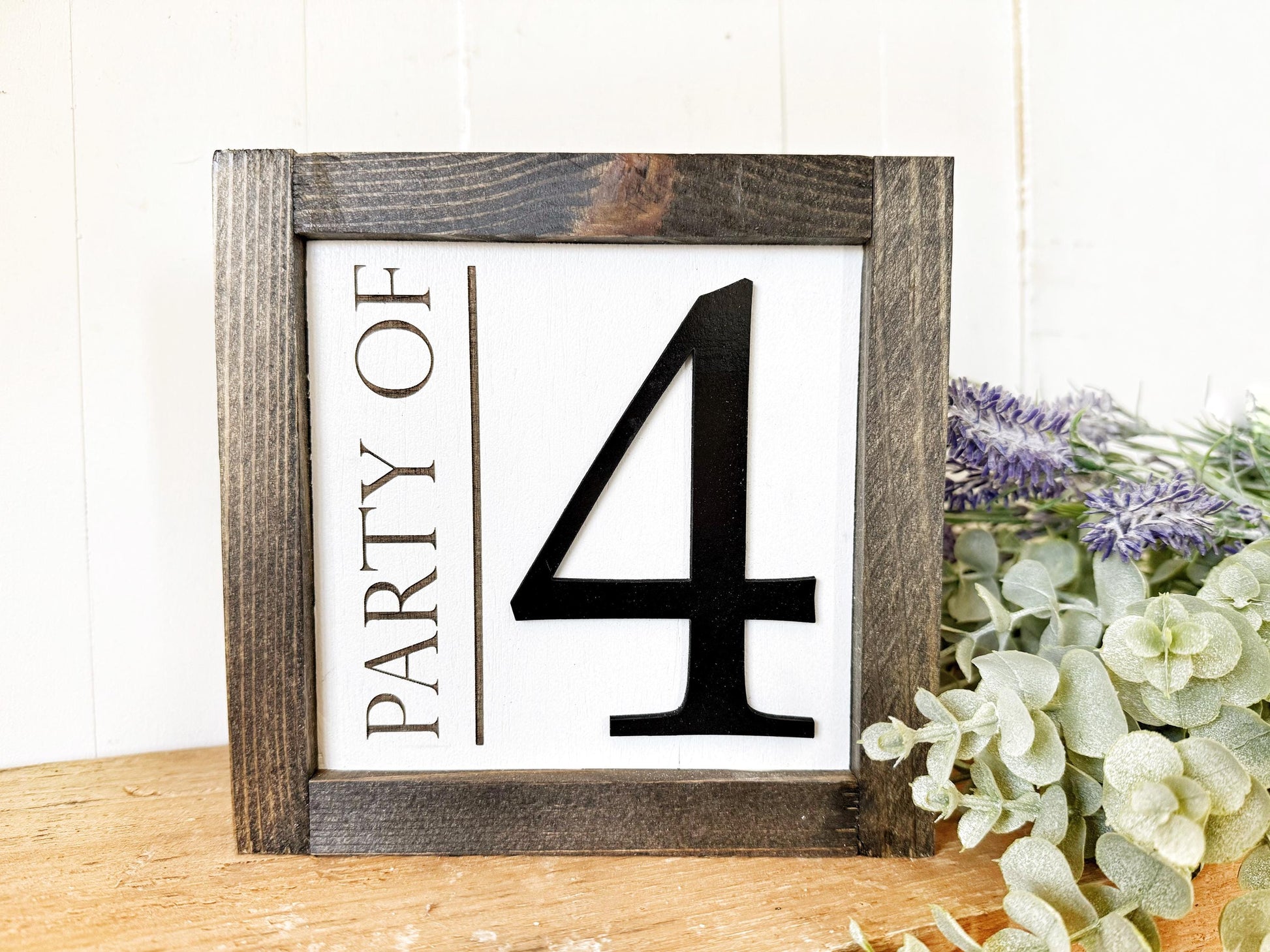 Party of 4, 3, 5, 6 Family Wood Sign - Personalized Farmhouse Decor and Housewarming Gift with 3D and Engraved Lettering