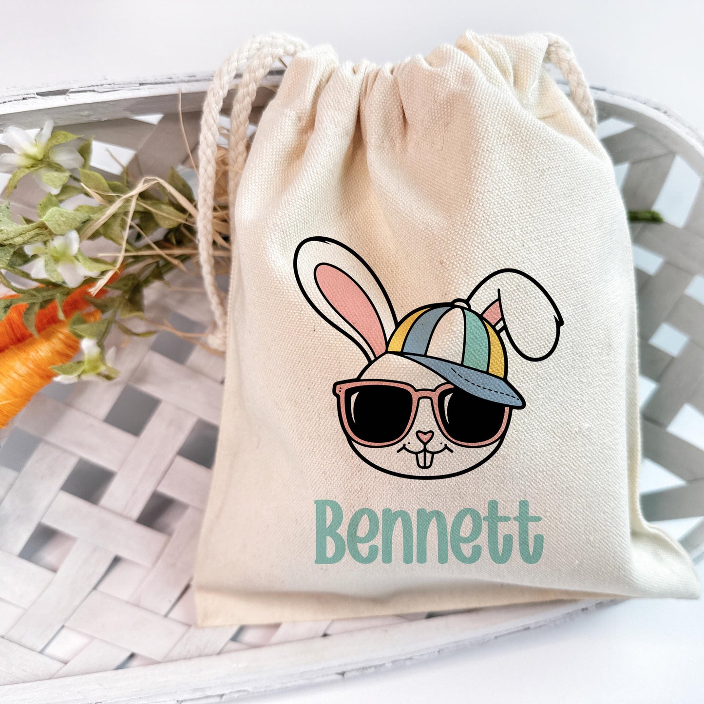Custom Cool Easter Bunny Treat Bag with Hat, Sunglasses, Bubble Gum - Personalized Gift for Cool Kids