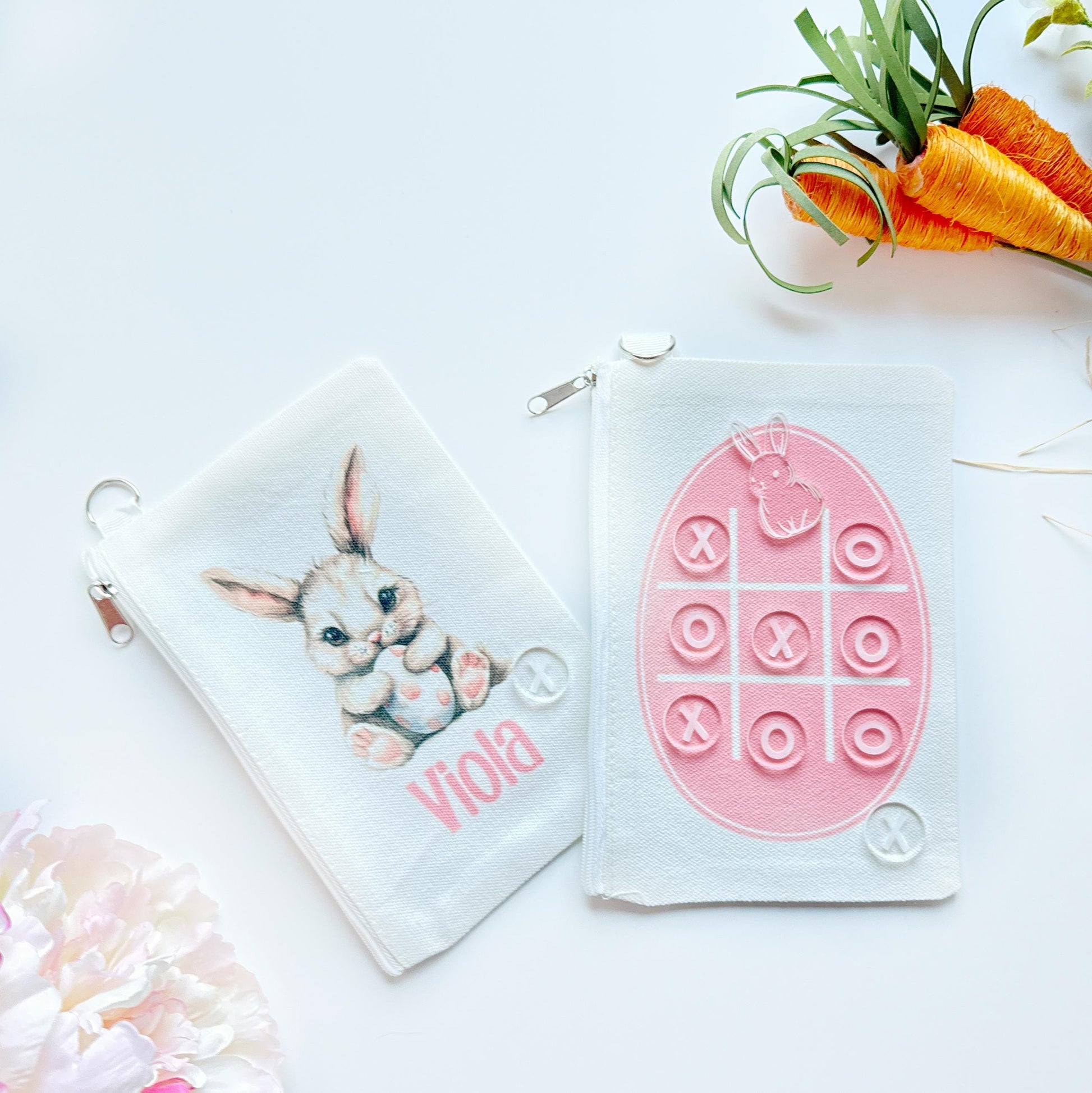 Easter Tic Tac Toe Bag Personalized with Name, Easter Basket Stuffer Game for Girls and Boys