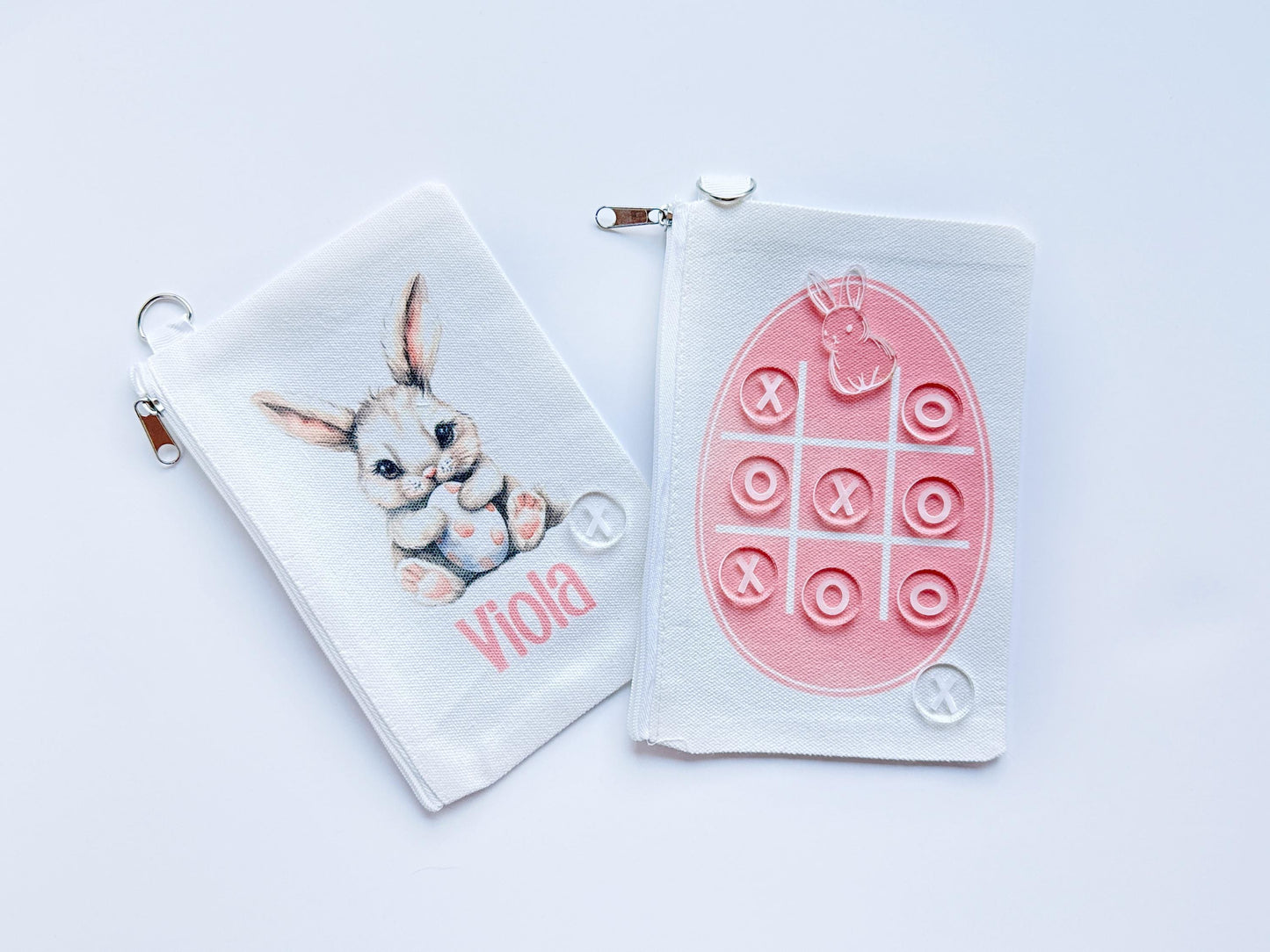 Easter Tic Tac Toe Bag Personalized with Name, Easter Basket Stuffer Game for Girls and Boys