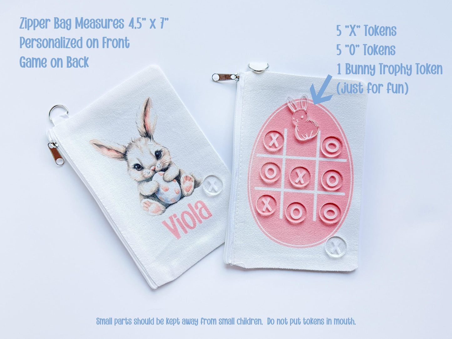 Easter Tic Tac Toe Bag Personalized with Name, Easter Basket Stuffer Game for Girls and Boys