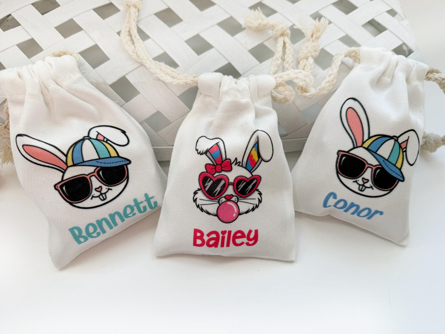 Custom Cool Easter Bunny Treat Bag with Hat, Sunglasses, Bubble Gum - Personalized Gift for Cool Kids