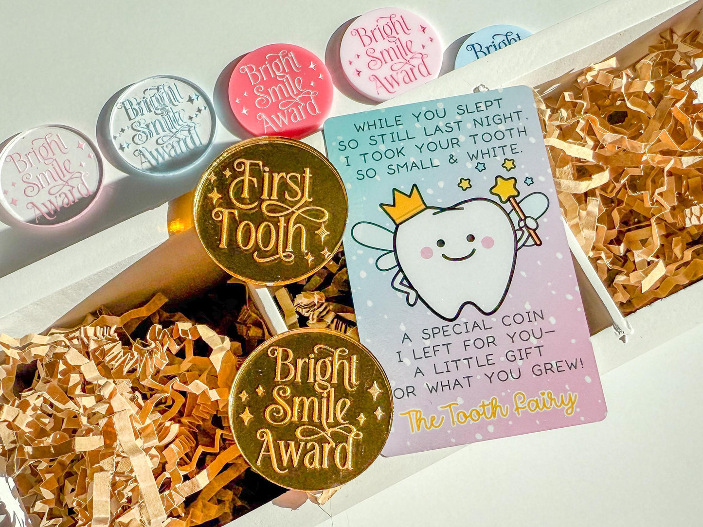 Tooth Fairy Coin & Poem Card – Customizable First Tooth Gift, Keepsake Tokens for Kids Lost Teeth