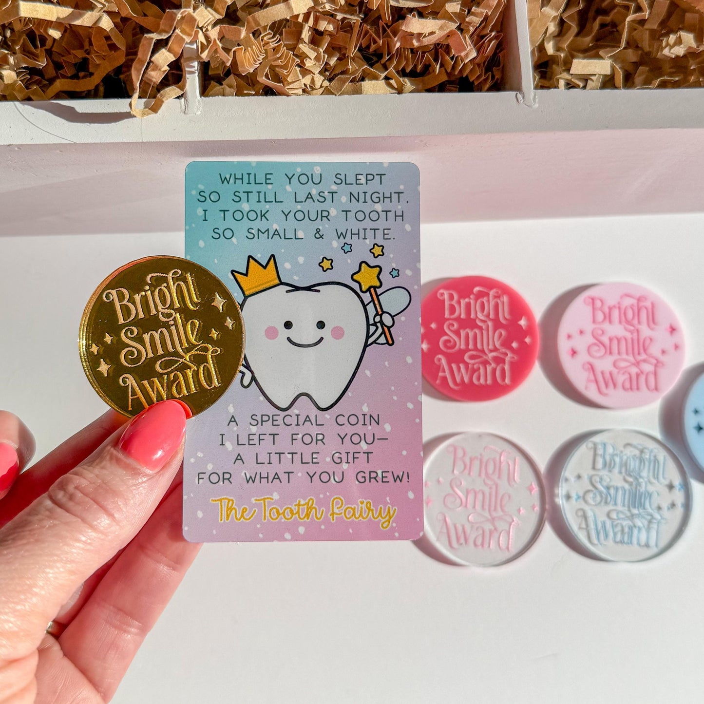 Tooth Fairy Coin & Poem Card – Customizable First Tooth Gift, Keepsake Tokens for Kids Lost Teeth