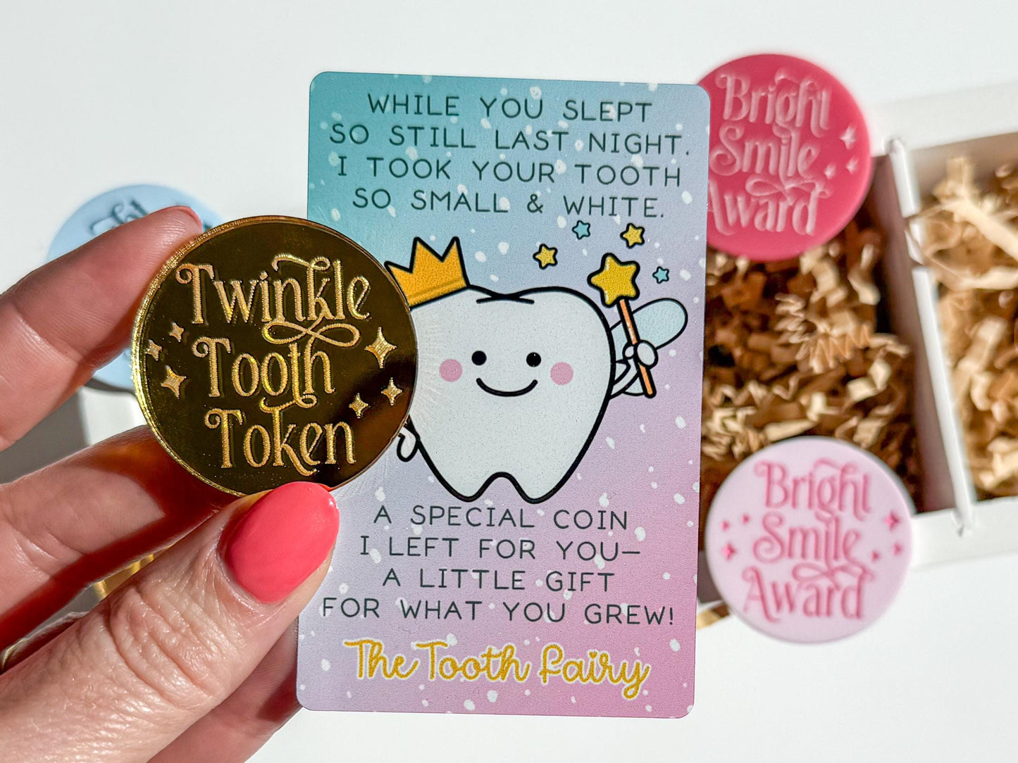 Tooth Fairy Coin & Poem Card – Customizable First Tooth Gift, Keepsake Tokens for Kids Lost Teeth