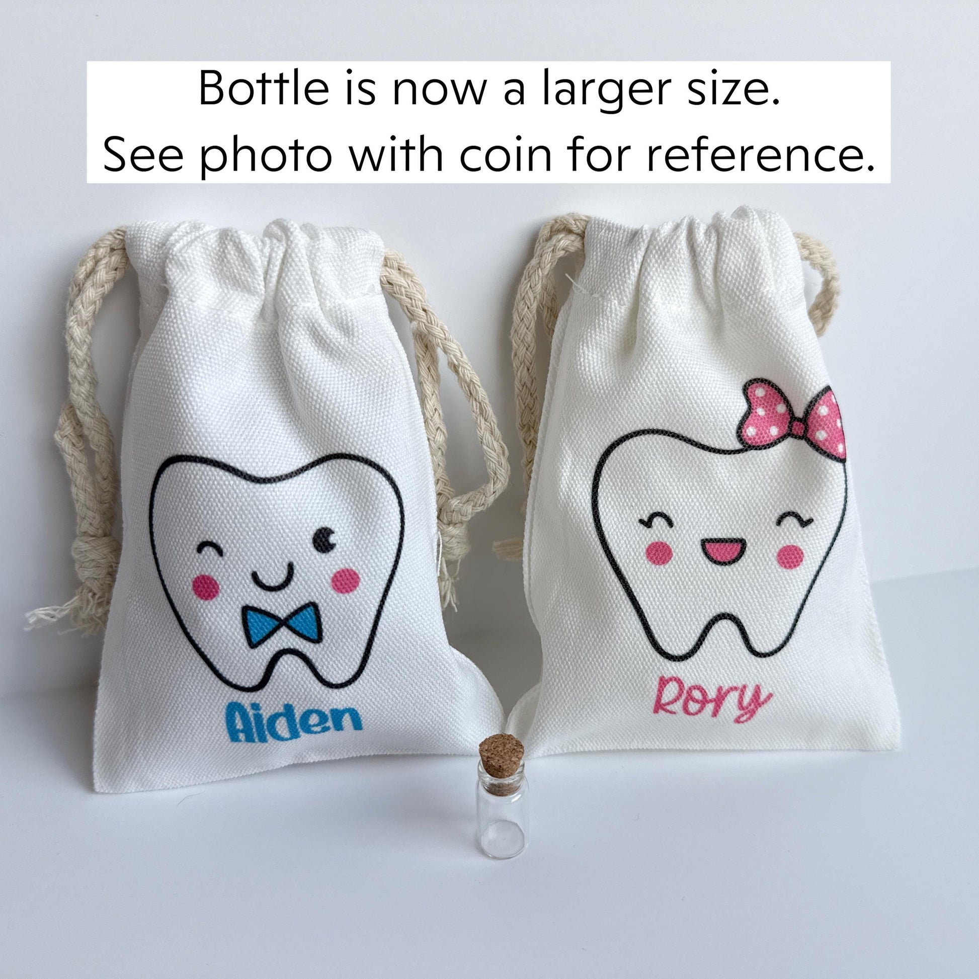 two bags with a tooth and a toothbrush in it