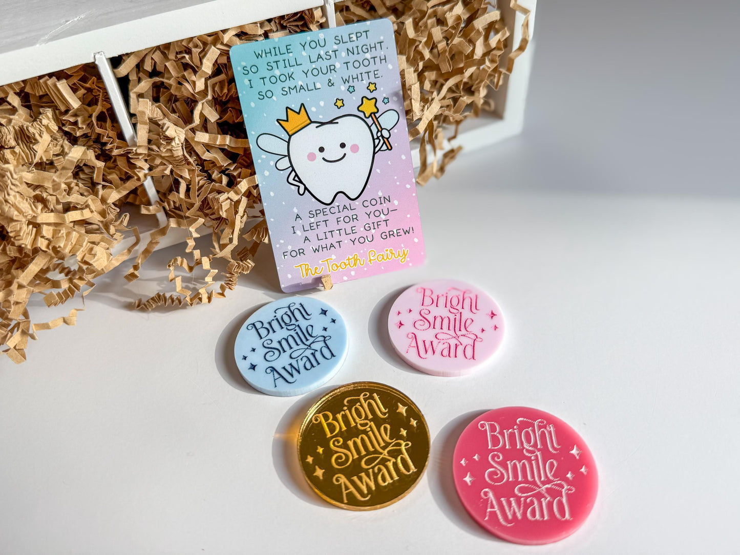 Tooth Fairy Coin & Poem Card – Customizable First Tooth Gift, Keepsake Tokens for Kids Lost Teeth