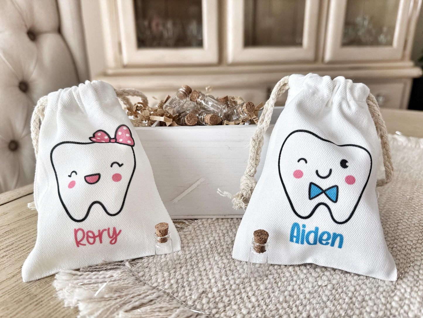 Personalized Tooth Fairy Bag with Tooth Jar - Custom Pouch for Boys and Girls