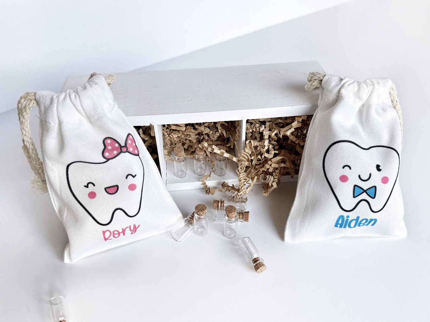 Personalized Tooth Fairy Bag with Tooth Jar - Custom Pouch for Boys and Girls