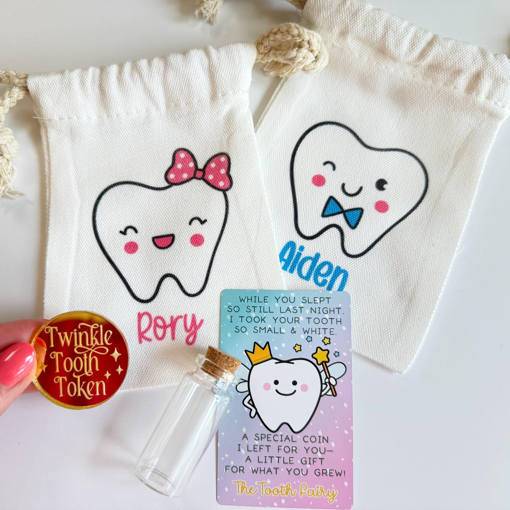 Personalized Tooth Fairy Bag with Tooth Jar - Custom Pouch for Boys and Girls