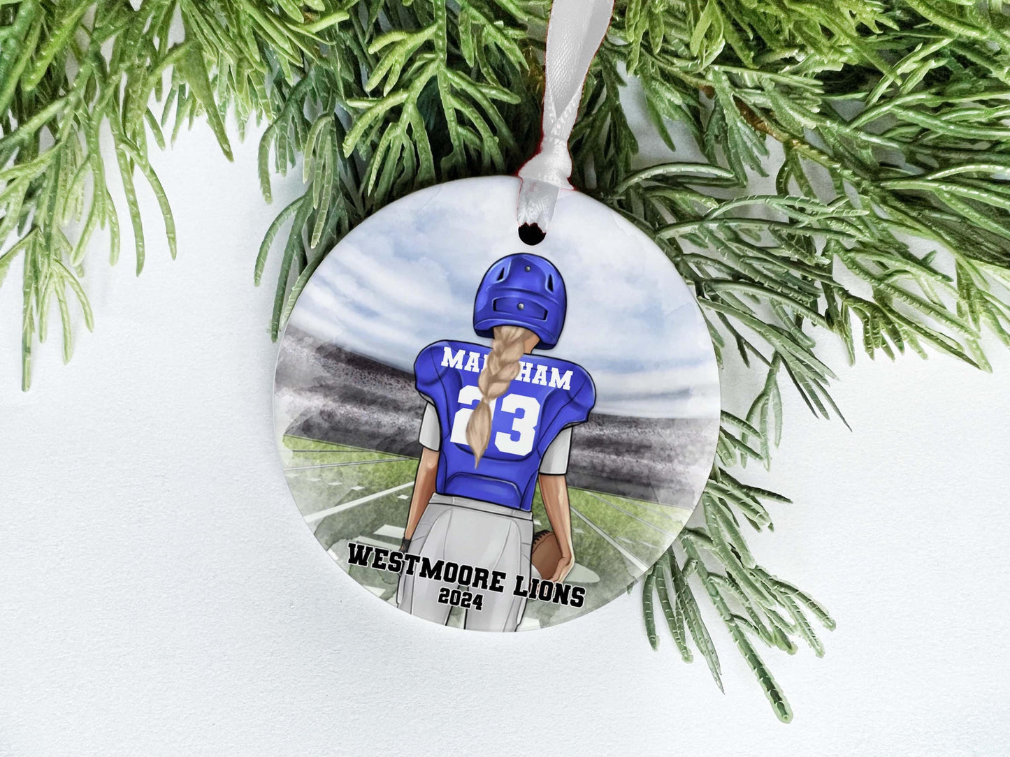 Personalized Girl Football Ornament: Team Colors, Teen Athlete Gift