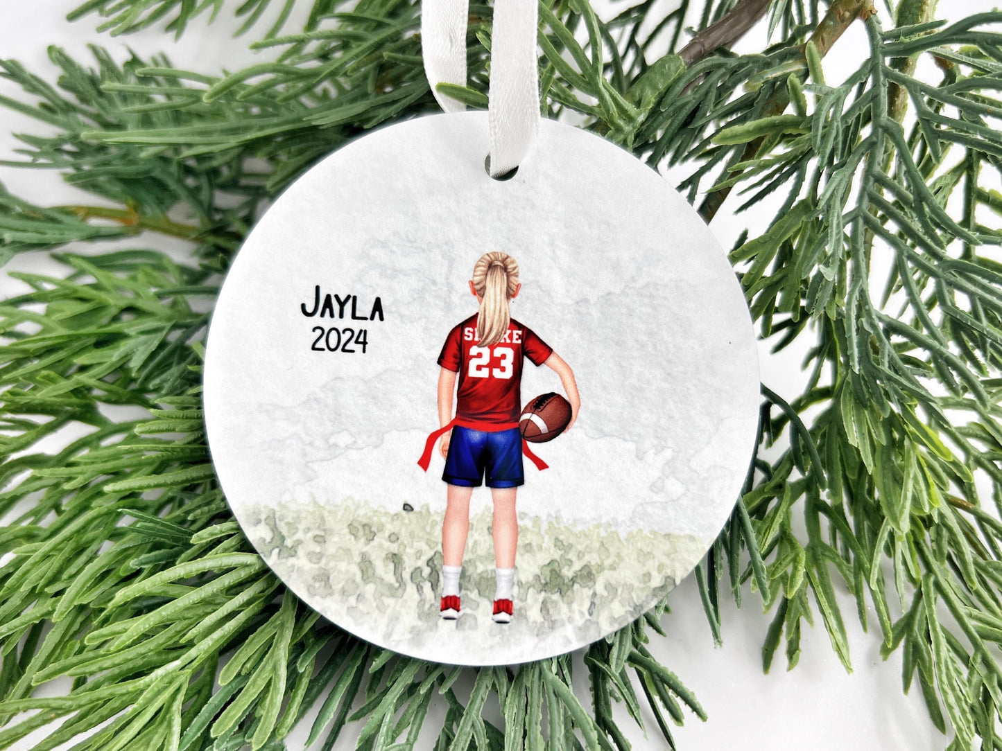 Girl Flag Football Ornament, Personalized Rugby Ornament for Girls or Boys, Girl Football, Team Colors, Ornament for Flag Football Player