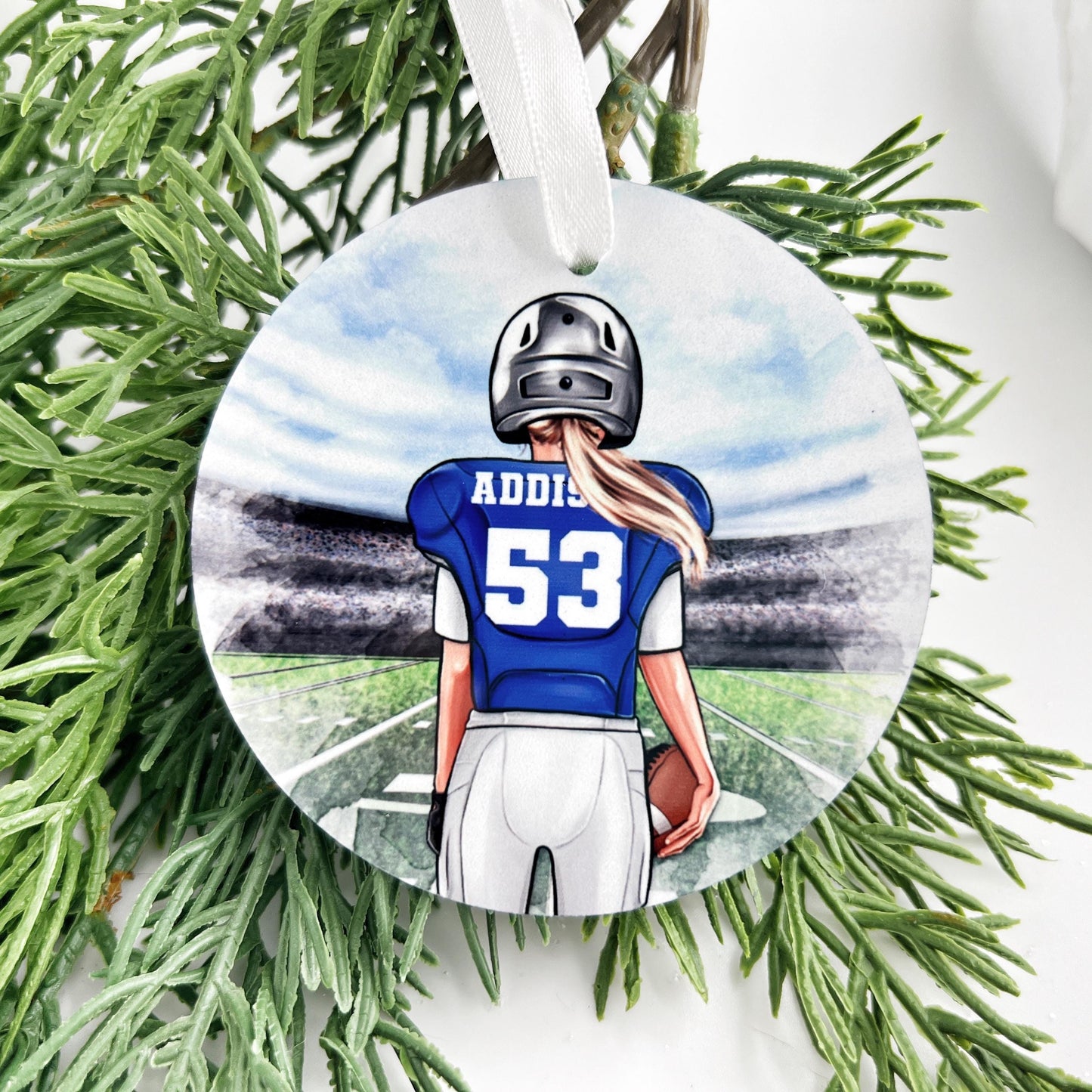 Personalized Girl Football Ornament: Team Colors, Teen Athlete Gift