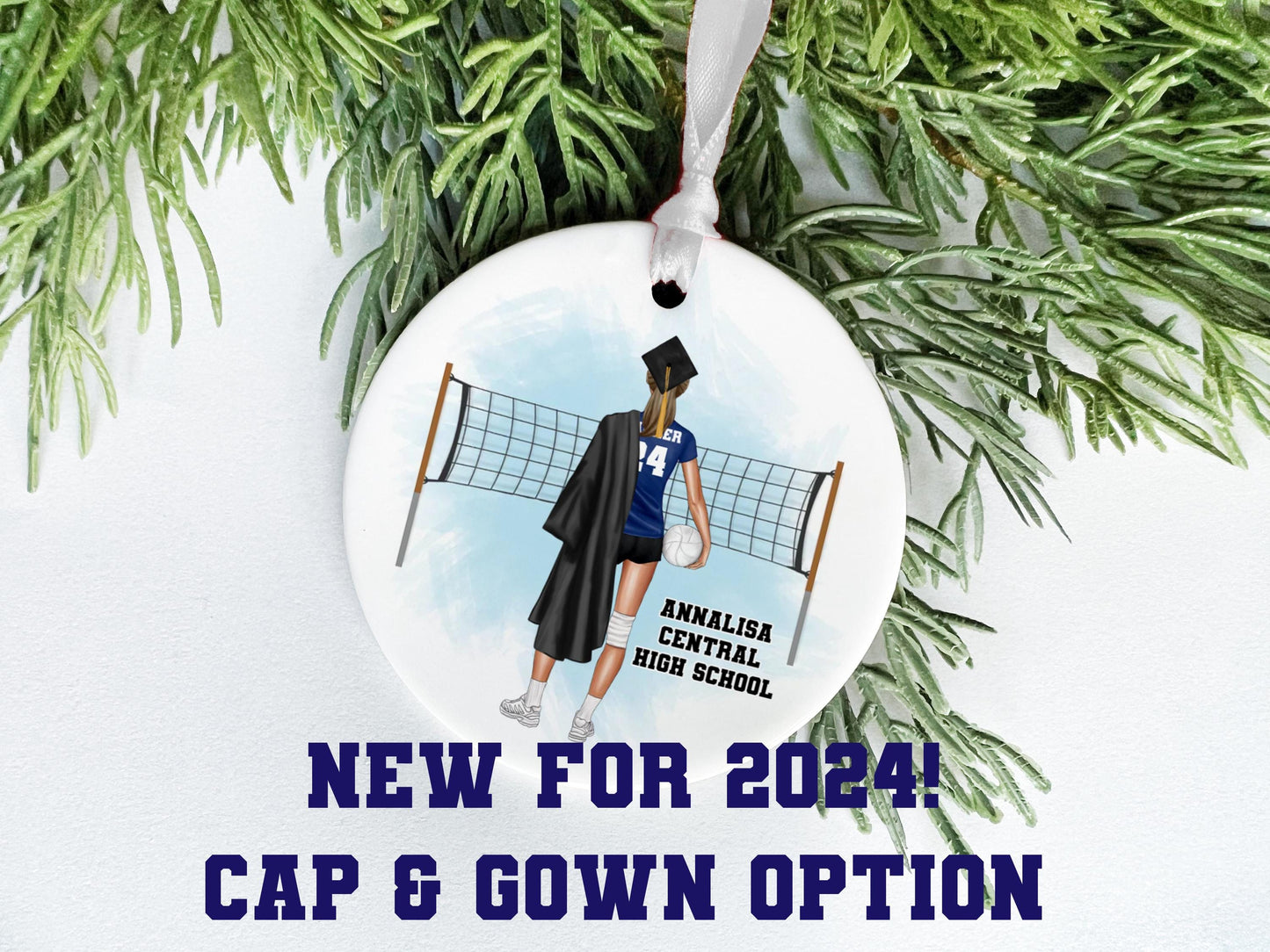 a ceramic ornament with a female volleyball player on it