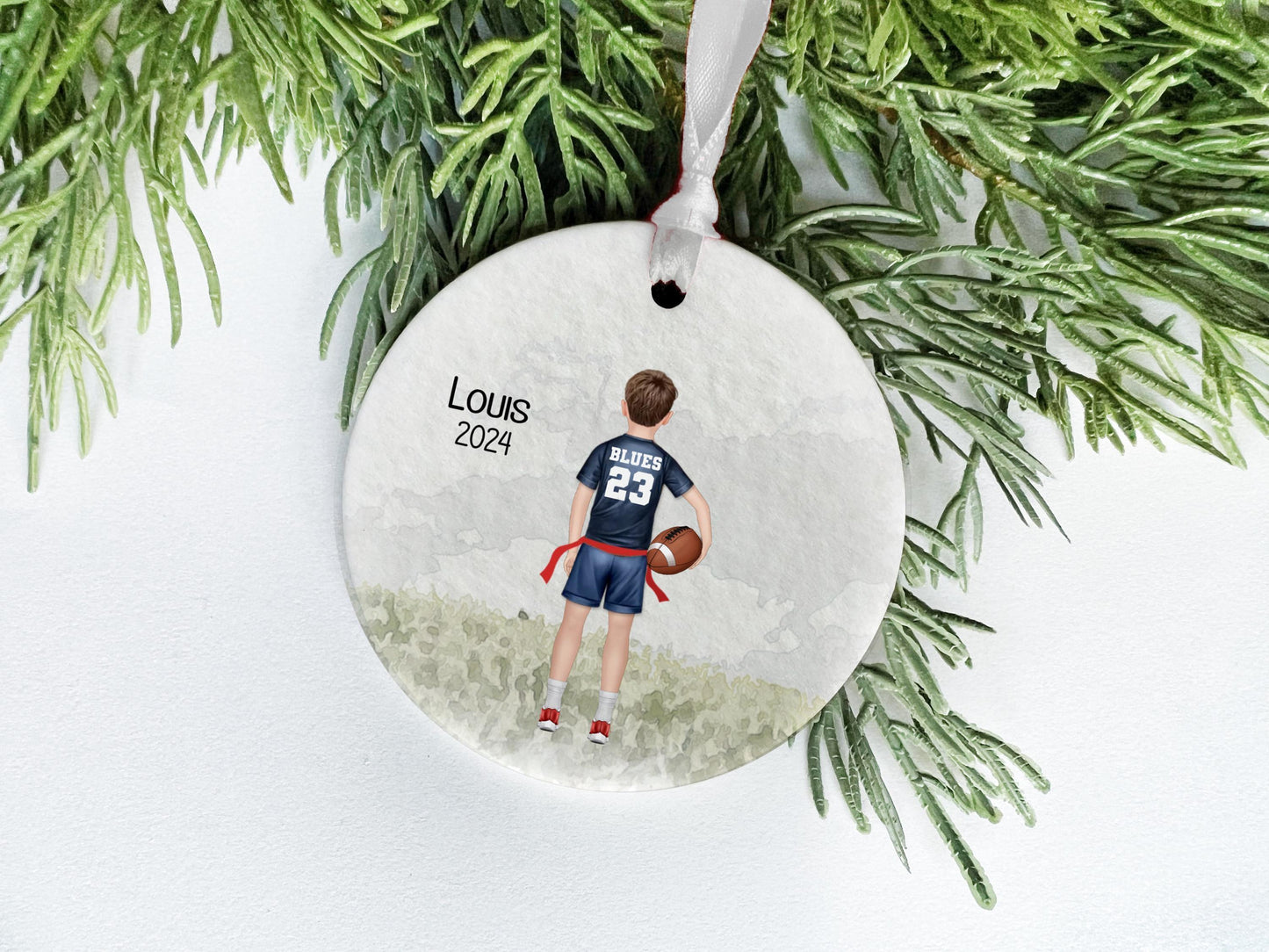 Flag Football Ornament, Personalized Rugby Ornament for Girls or Boys, Girl Football, Team Colors, Ornament for Flag Football Player