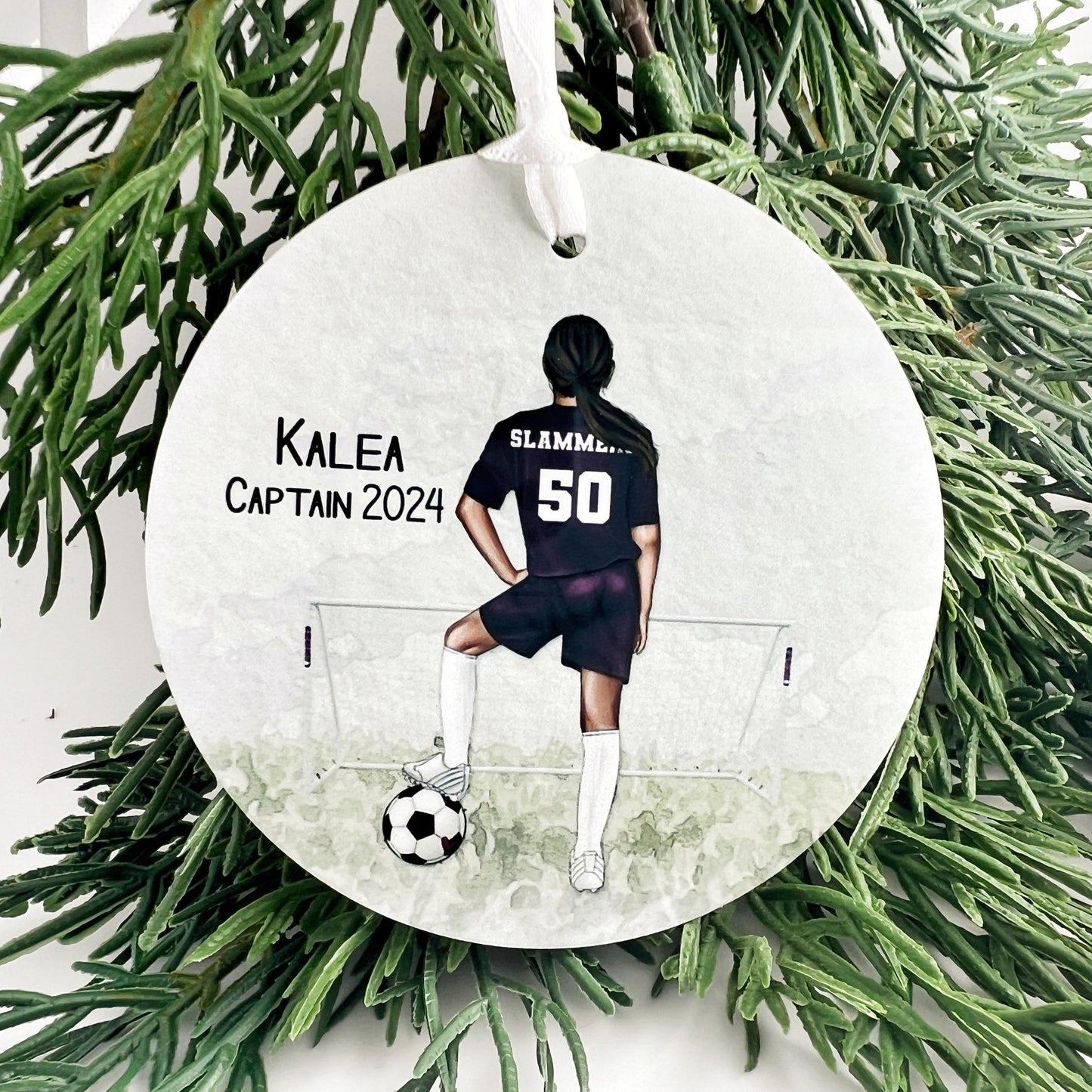 Girl Soccer Ornament, Personalized Soccer Ornament for Tweens, Middle School Kids and Young Teenagers, Team Colors