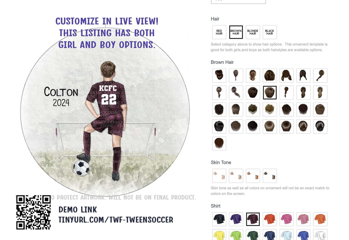 Girl Soccer Ornament, Personalized Soccer Ornament for Tweens, Middle School Kids and Young Teenagers, Team Colors