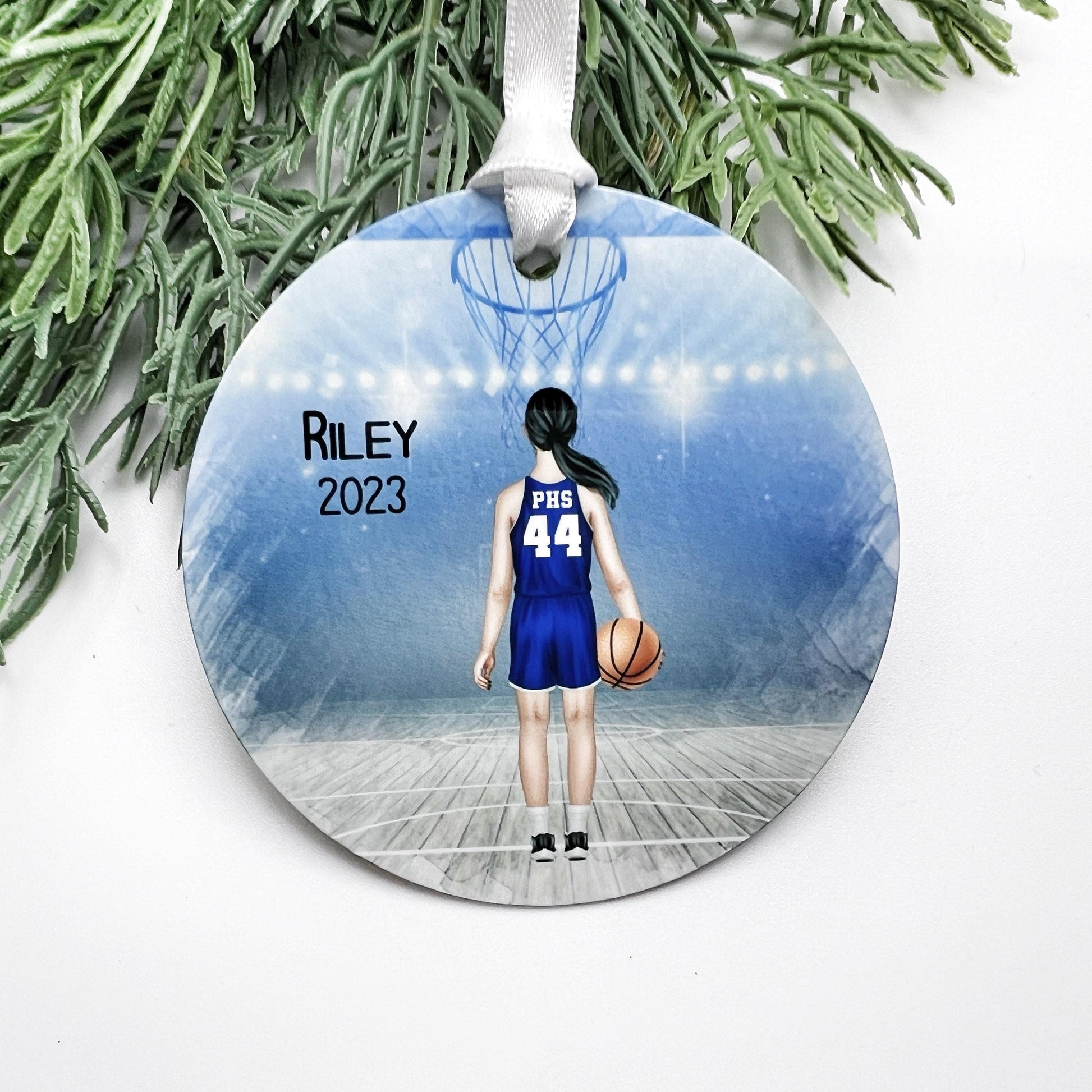 Teen Girl Basketball Ornament, Personalized Basketball Ornament for Middle School, High School Team Colors, Club Basketball