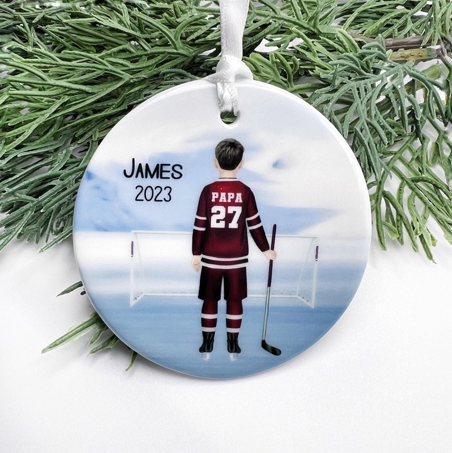 Hockey Ornament, Personalized for Boys or Girls, Custom Team Colors