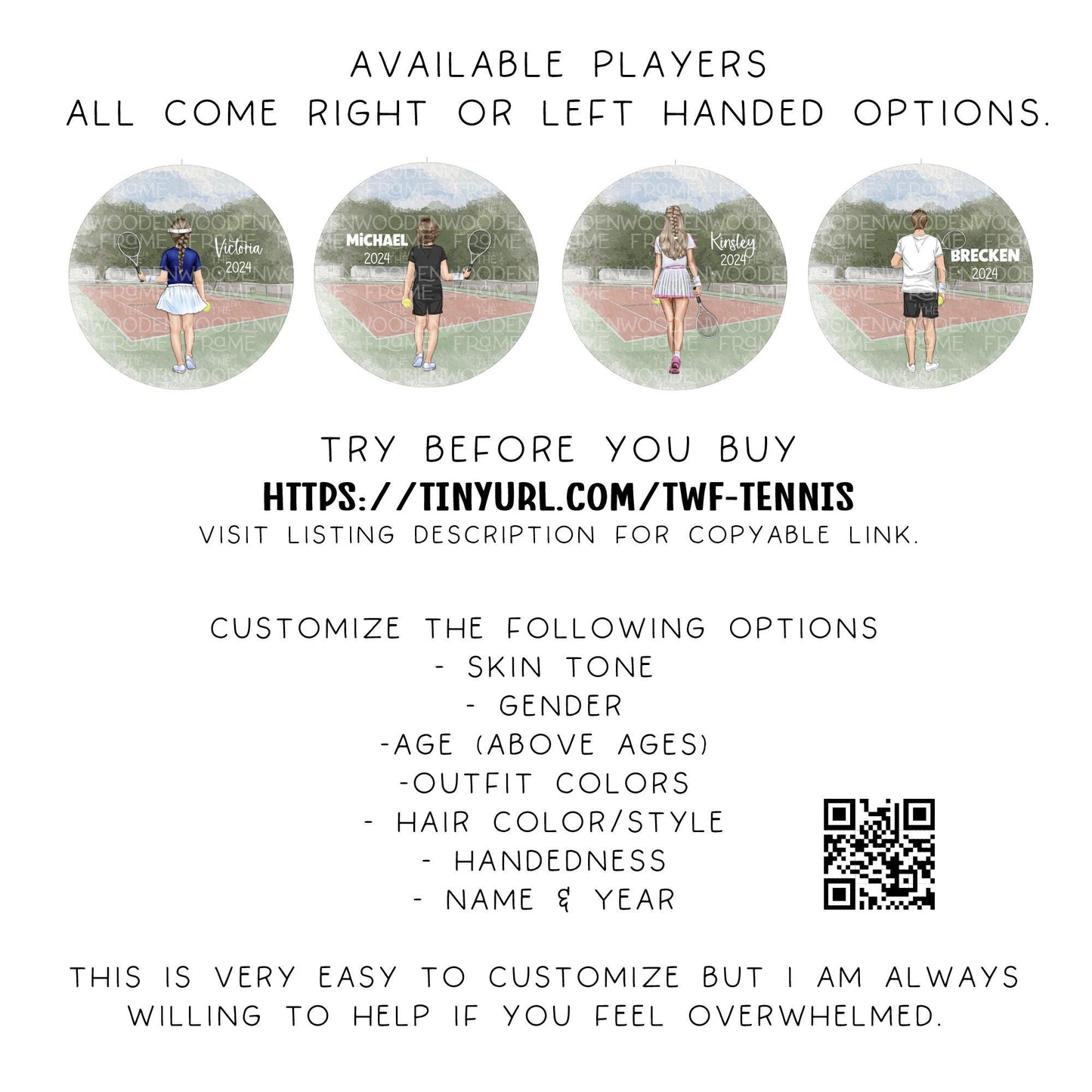 Girl Tennis Ornament, Personalized Tennis Player Ornament for Kids, Tennis Team Gift, Middle School Tennis