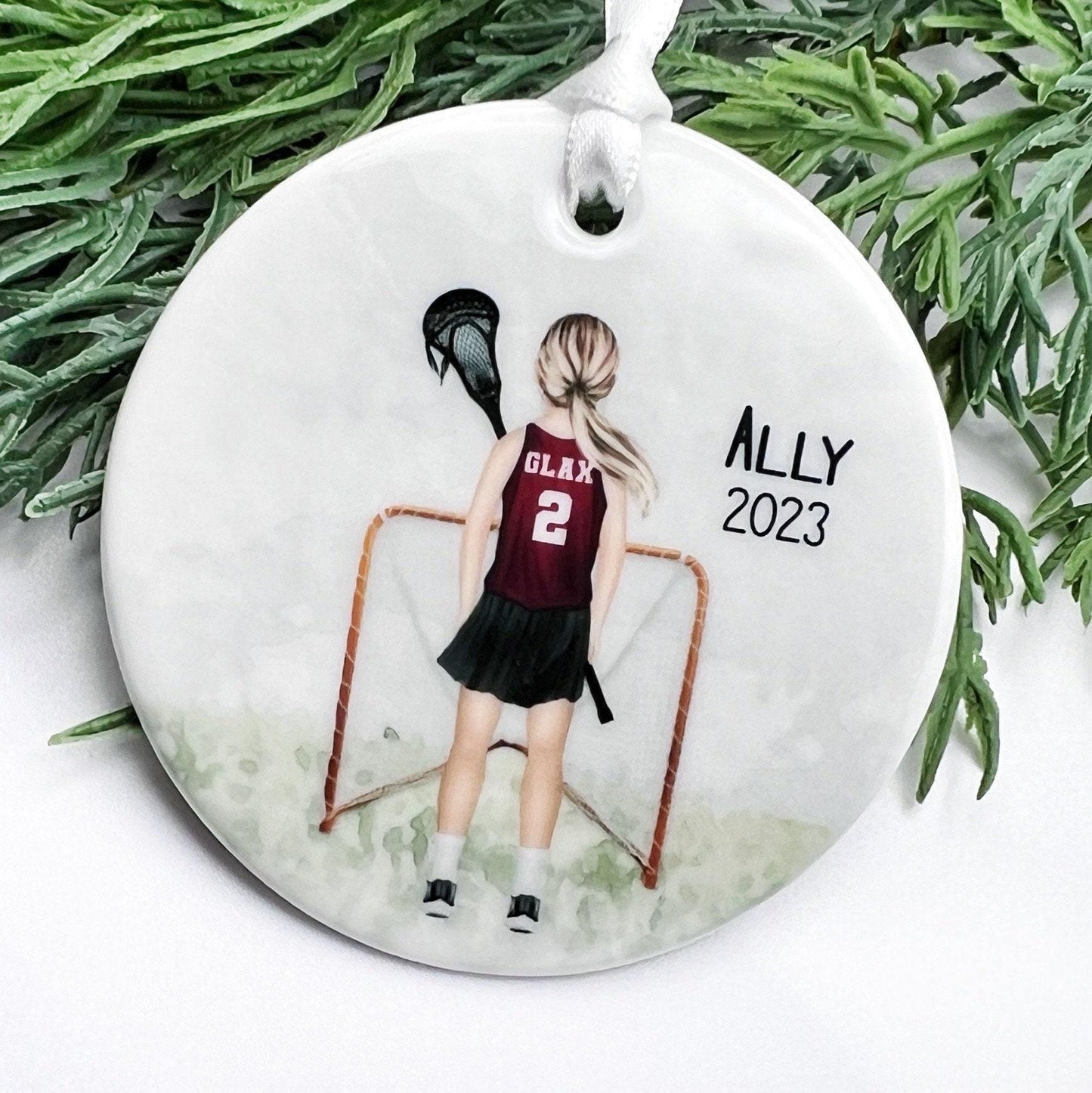 Lacrosse Ornament, Personalized Ornament for Boys or Girls, Custom Team Colors