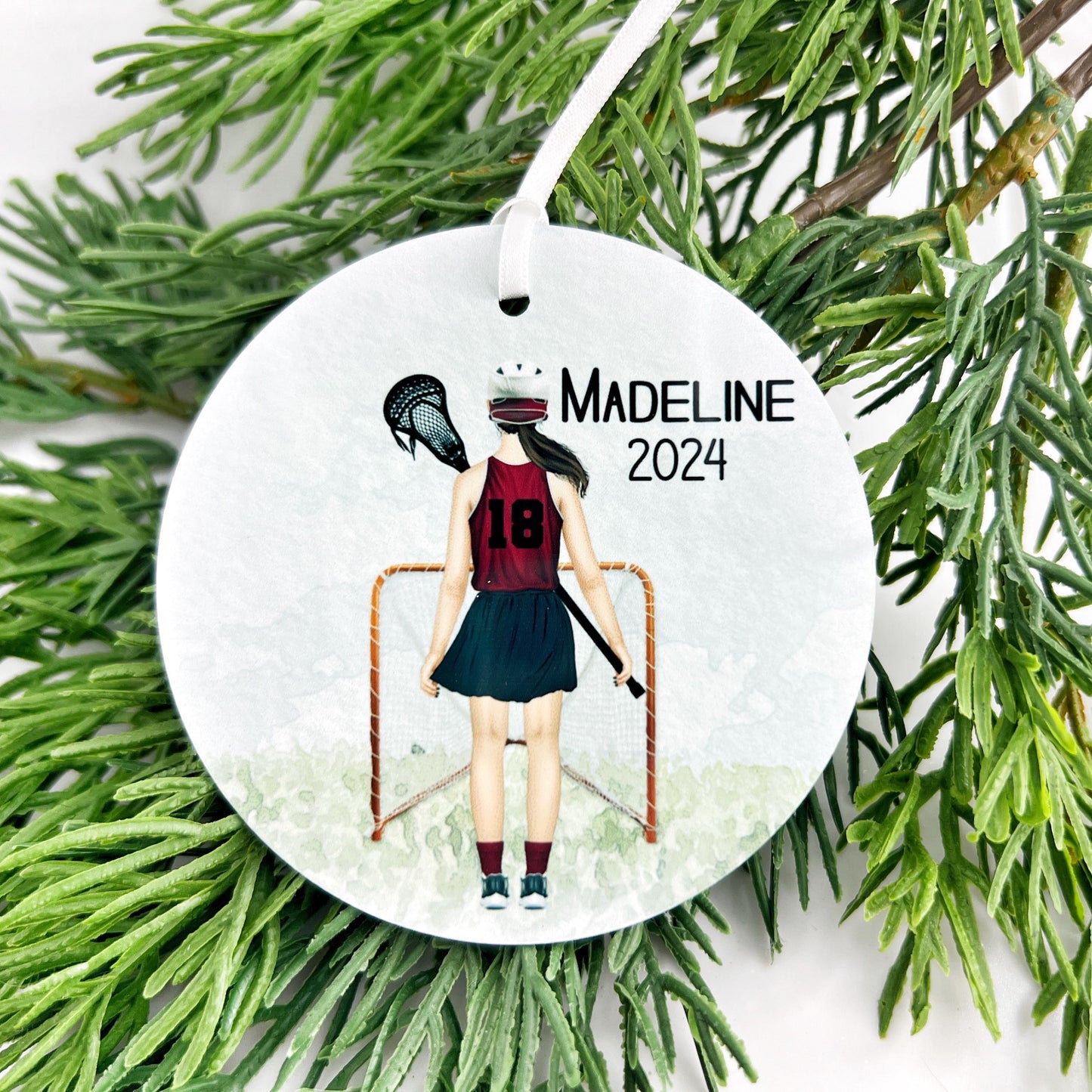 Teen Girl Lacrosse Ornament, Personalized Ornament for High School Girls, Custom Team Colors