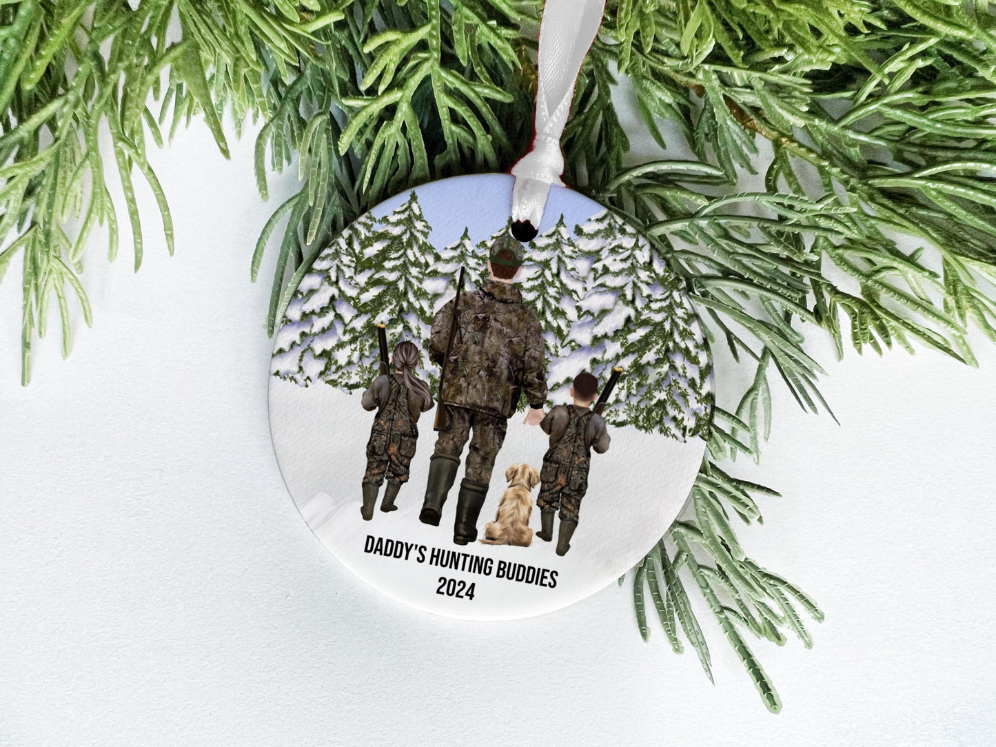 Hunting Ornament, Family Hunting Ornament with Dog, Deer Hunting Gift for Dad or Grandpa, Personalized Gift