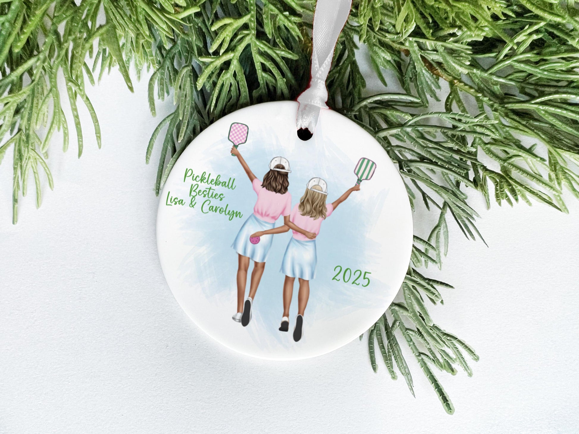 Pickleball Besties Ornament: Custom Hair and Outfits, Keepsake Gift for Partners & Friends