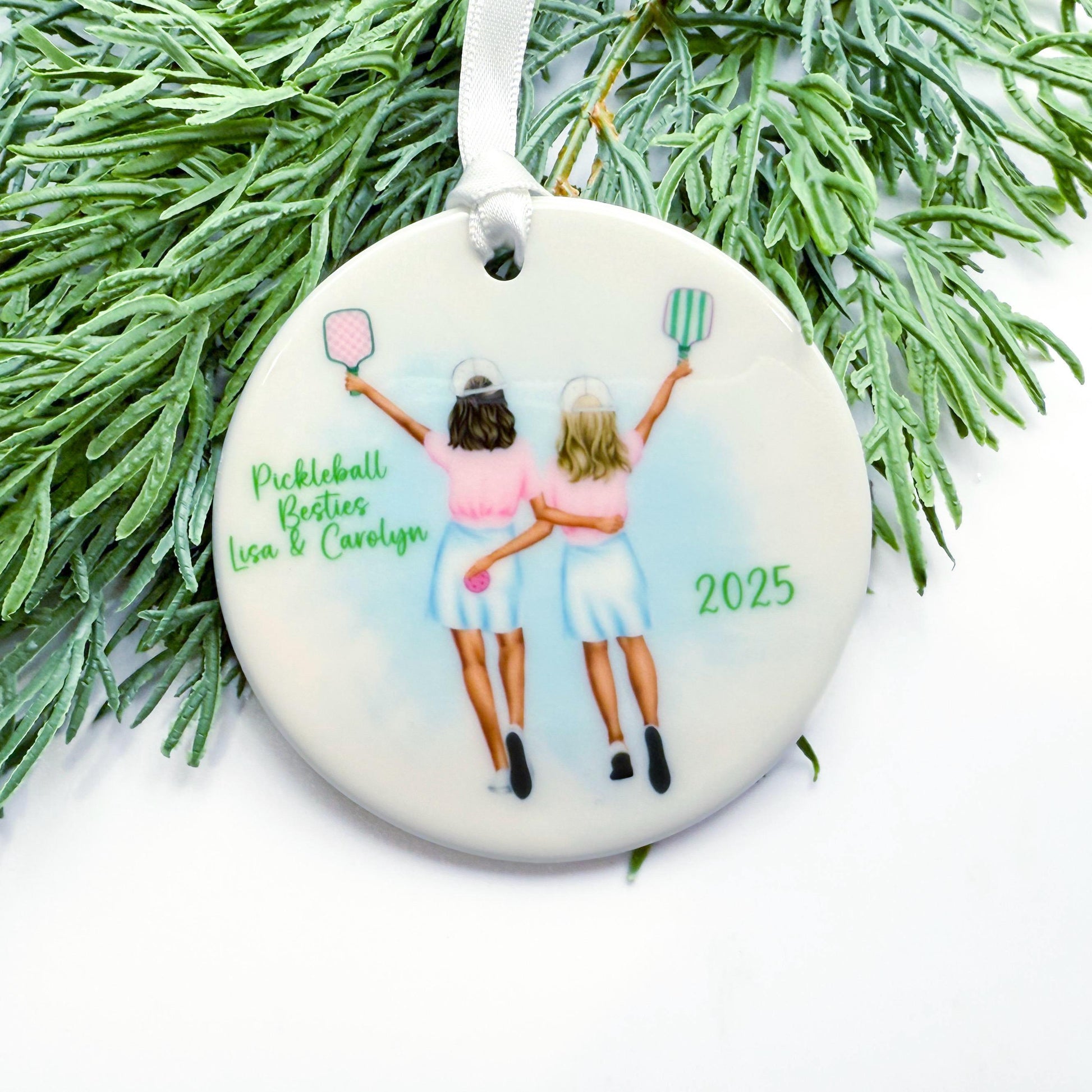 Pickleball Besties Ornament: Custom Hair and Outfits, Keepsake Gift for Partners & Friends