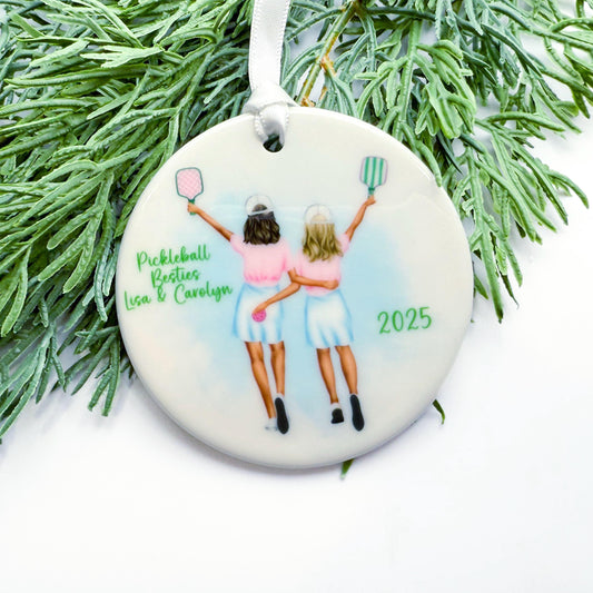 Pickleball Besties Ornament: Custom Hair and Outfits, Keepsake Gift for Partners & Friends