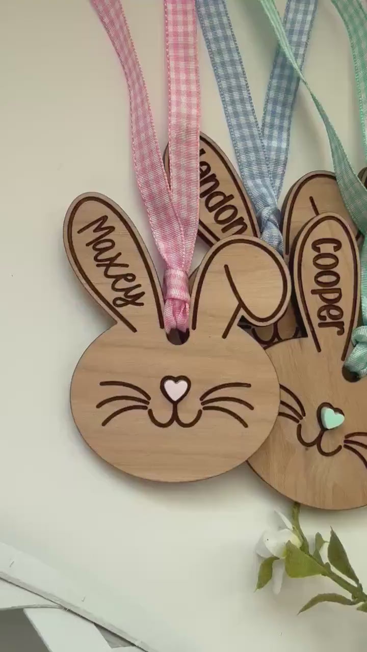 Easter Basket Name Tag, Bunny Name Tag, Minimalist Name Tag, Wooden Bunny Name Tag, Easter Tags, Kids Wood Name Tag,Custom Engraved Wood Tag