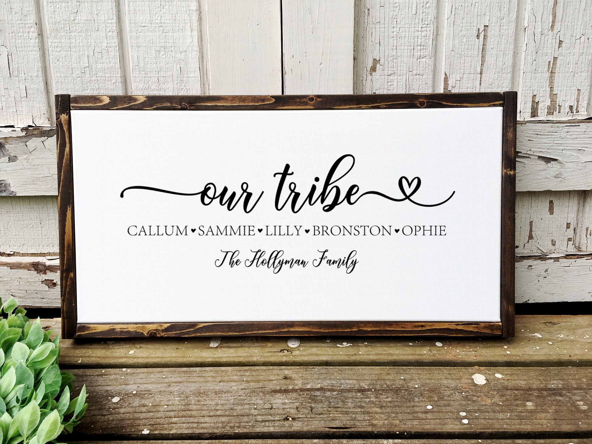 Our Tribe Family Name Sign, Personalized with First Names, Last Name Optional or Replaced with Date