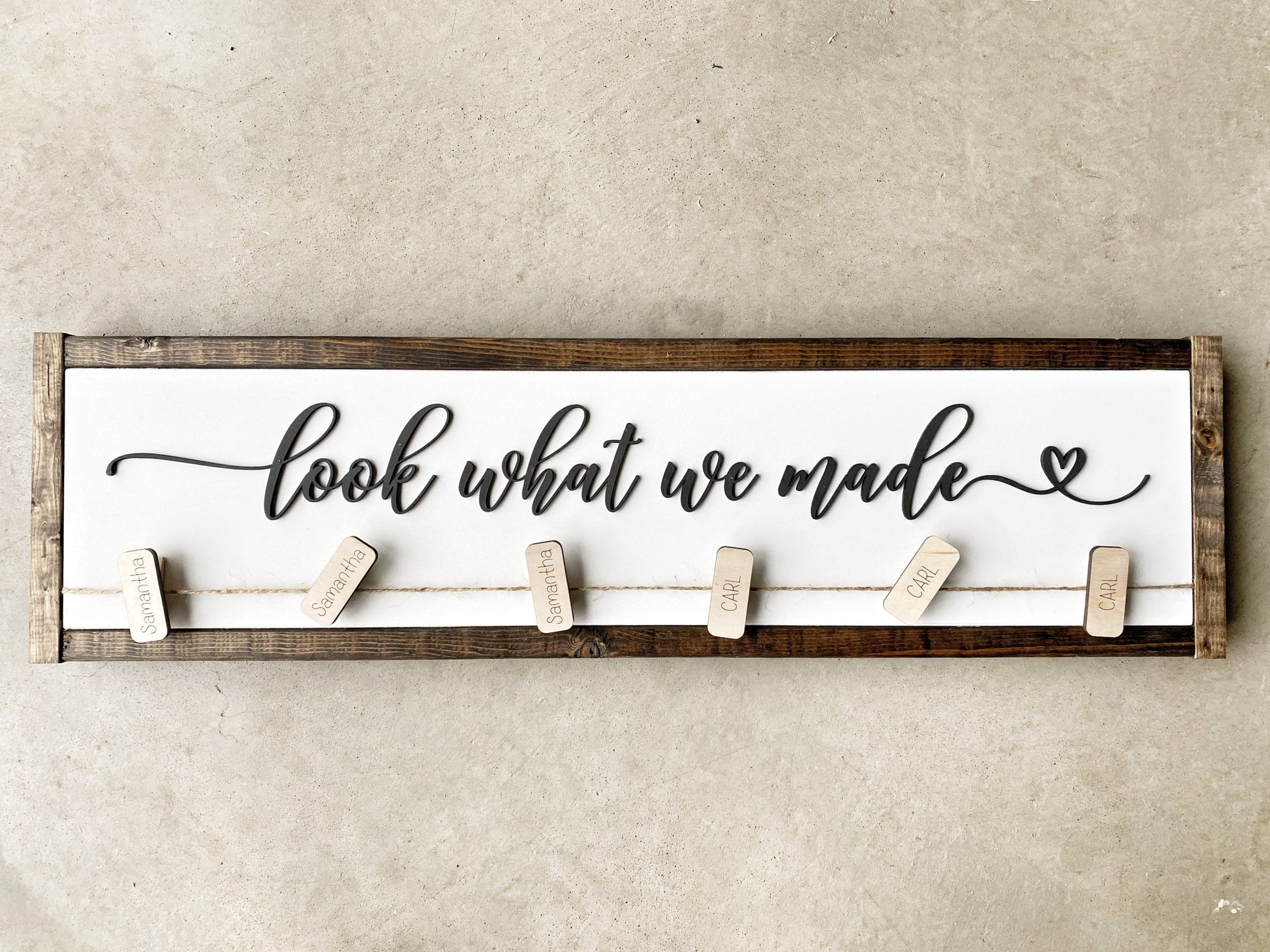 Look What We Made Sign with Personalized Clips for Children's Artwork, 3D Laser Cut Design