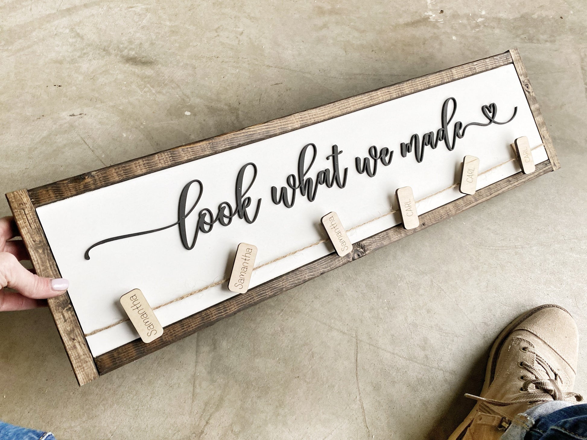 Look What We Made Sign with Personalized Clips for Children's Artwork, 3D Laser Cut Design